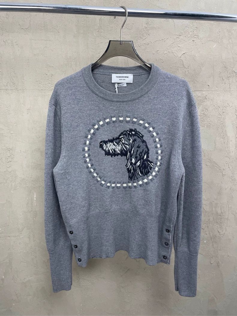 Thom browne Size 2 Gray embroidered puppy round-neck sweat
