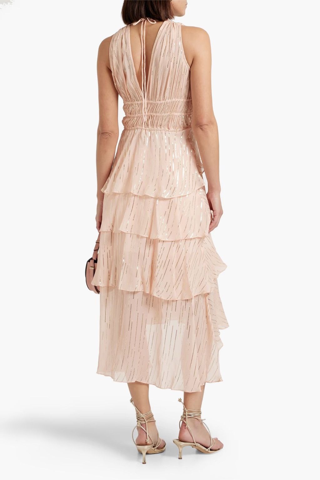 Maje MAJE Ruffled Metallic Silk-blend Crepon Midi Dress Blush Size S / US 4 / IT 40 - 2 Thumbnail
