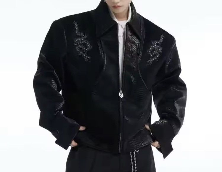 Japanese Brand Texture PU Leather Gothic Jacket – Embossed Snake Motif Size US L / EU 52-54 / 3 - 14 Thumbnail