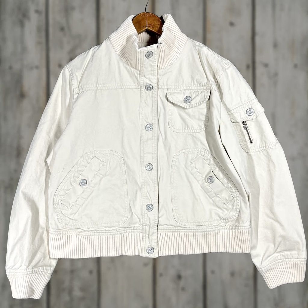 Gap VINTAGE Gap Bomber Jacket Womens XL White Cotton Biker Moto Jacket Women Vintage 90s 00s Size XL / US 12-14 / IT 48-50 - 1 Thumbnail
