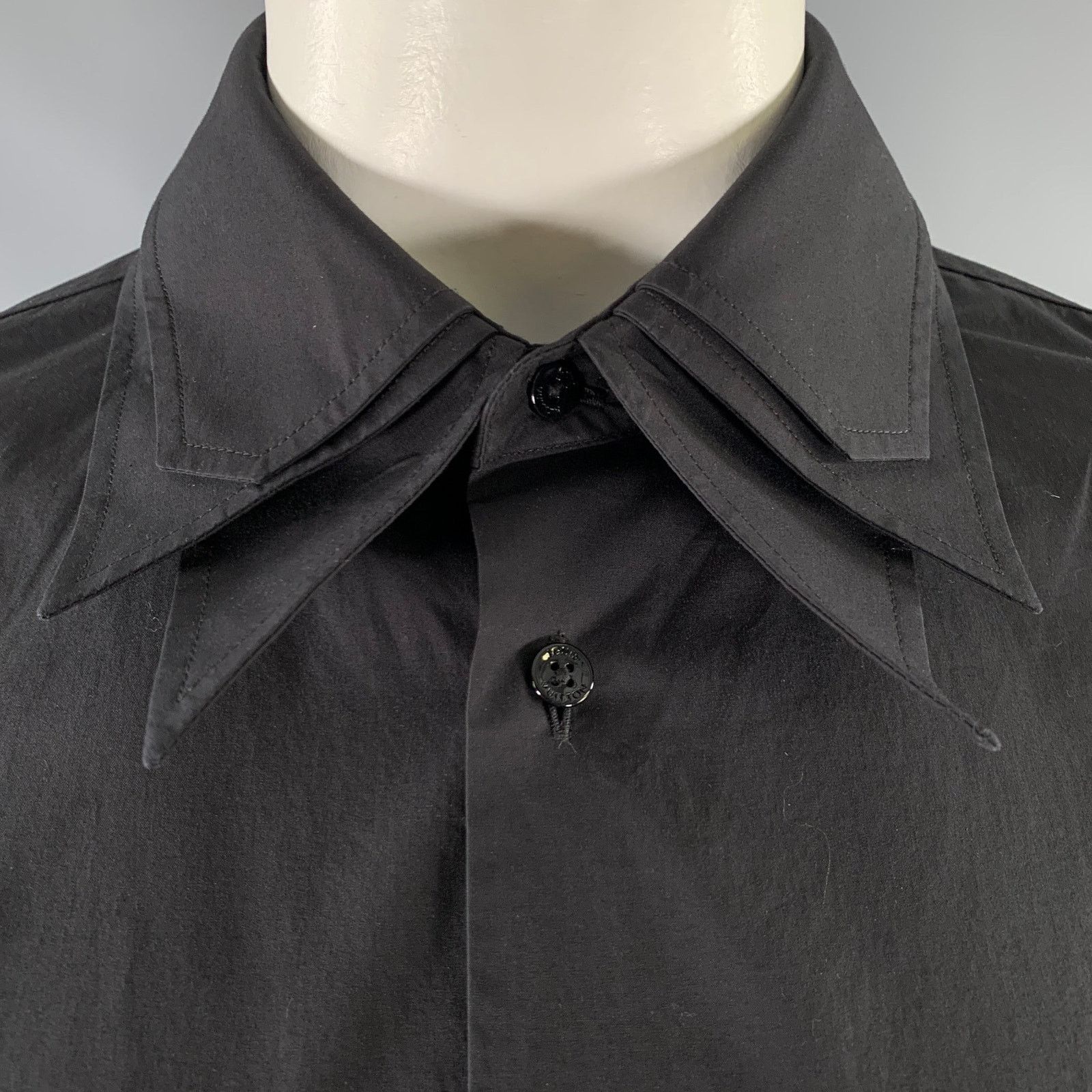 LOUIS VUITTON Size XL Black Cotton Layered Long Sleeve Shirt