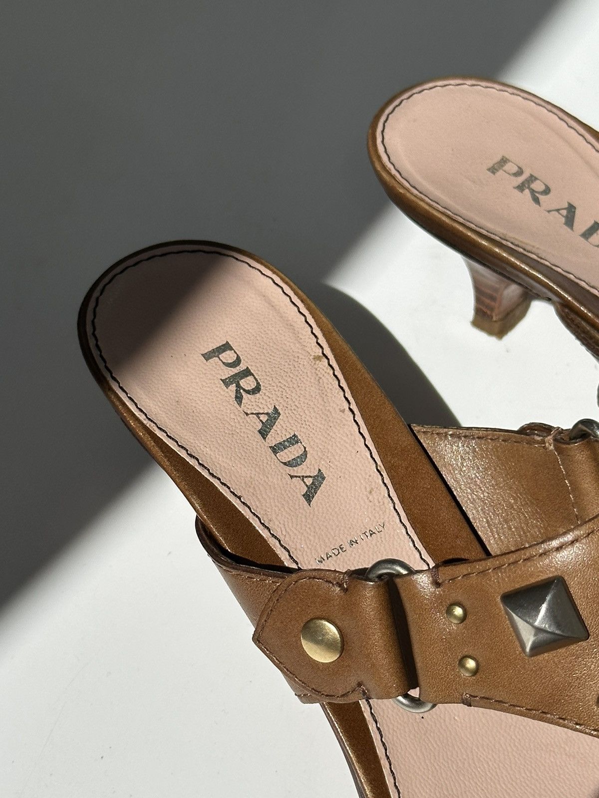 Prada × Vintage *sz38.5* PRADA Studded Kitten Sandals Y2k rapper punk cardi Size US 8.5 / IT 38.5 - 6 Thumbnail