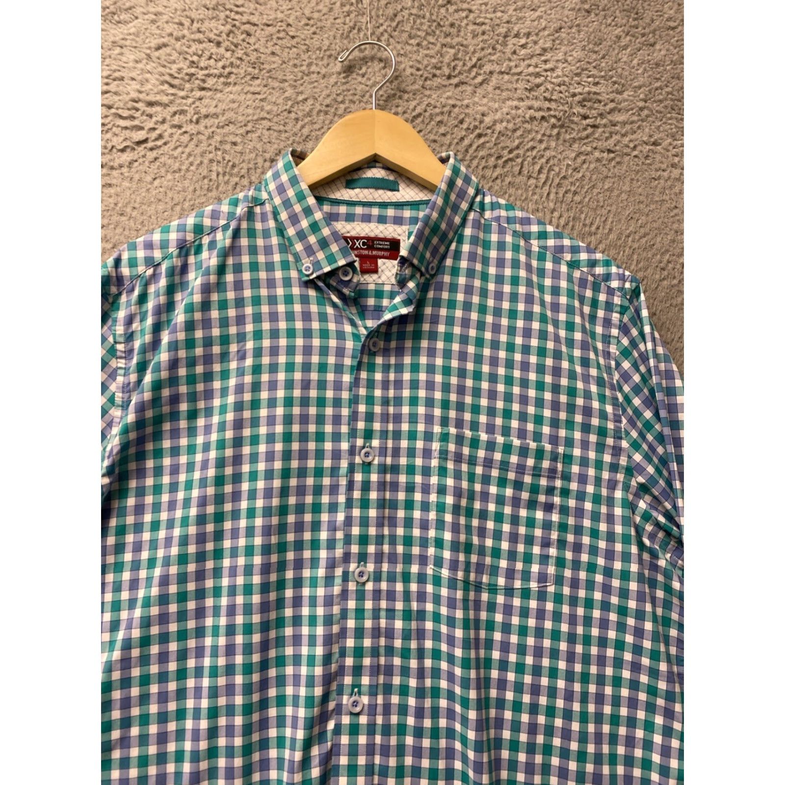 Johnston & Murphy VINTAGE Johnston & Murphy Flex Shirt Men Long Sleeve Casual Check Aqua Blue L/125-25 Size US L / EU 52-54 / 3 - 2 Thumbnail
