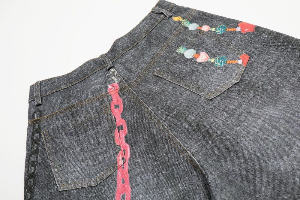 Jean Distressed punk chain digital print denim shorts y2k Size US 32 / EU 48 - 5 Thumbnail