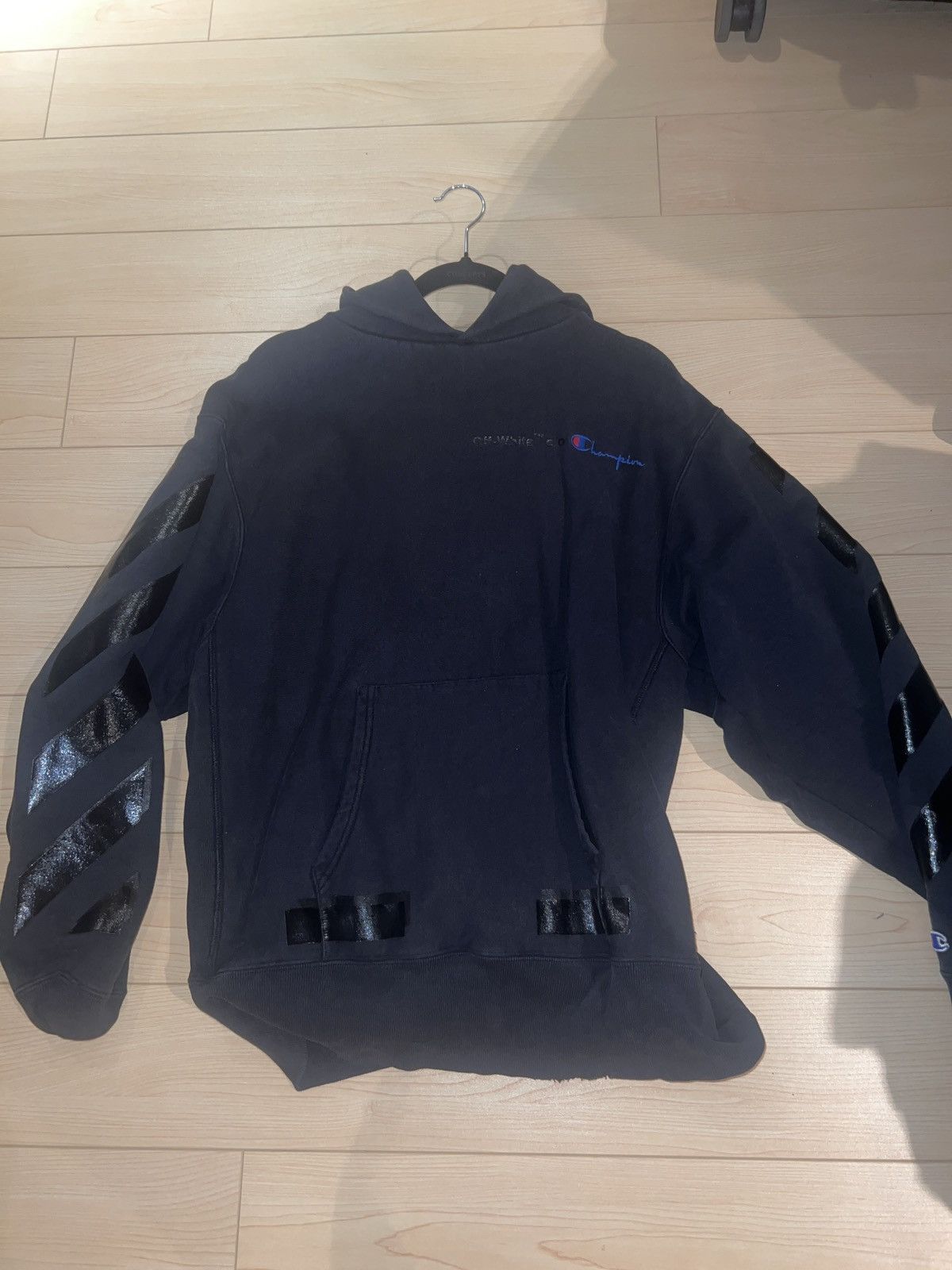 Champion × Off-White Off-White Champion Black Hoodie | Grailed