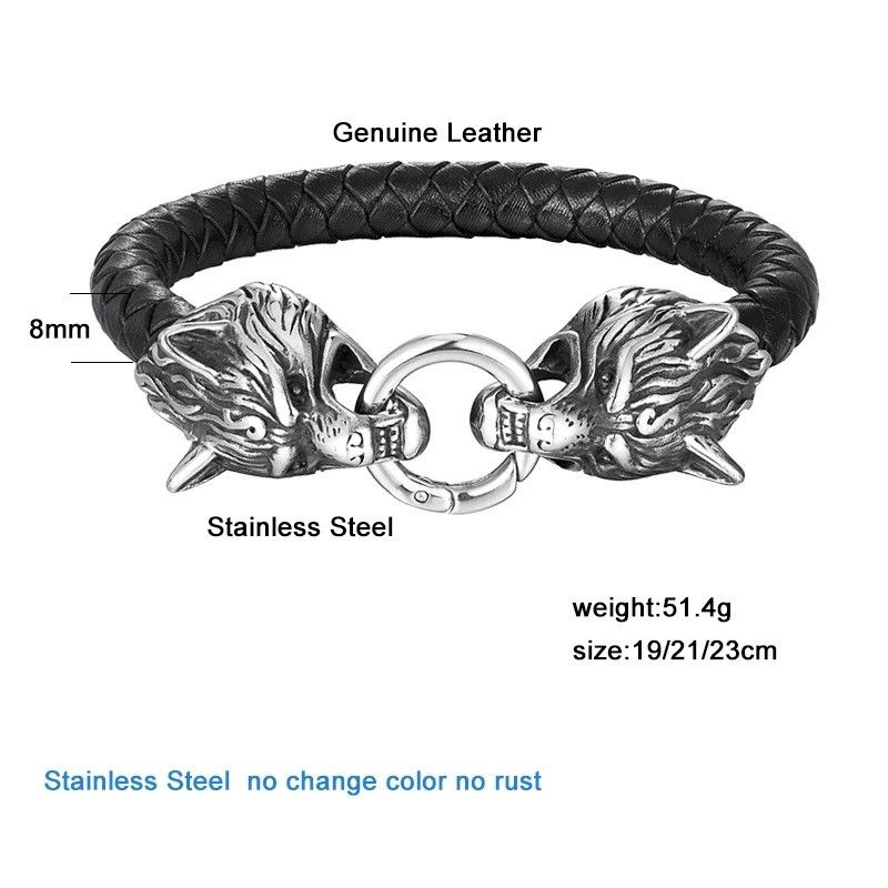Other Viking Wolf Double Head Bracelet Punk Gift For Him Size ONE SIZE - 5 Thumbnail