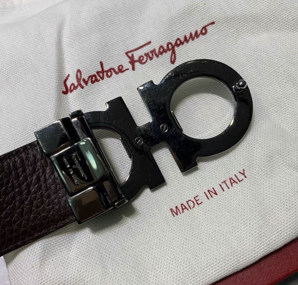 Salvatore Ferragamo Ferragamo Logo Smooth Buckle Leather Belt J42 Size ONE SIZE - 4 Thumbnail