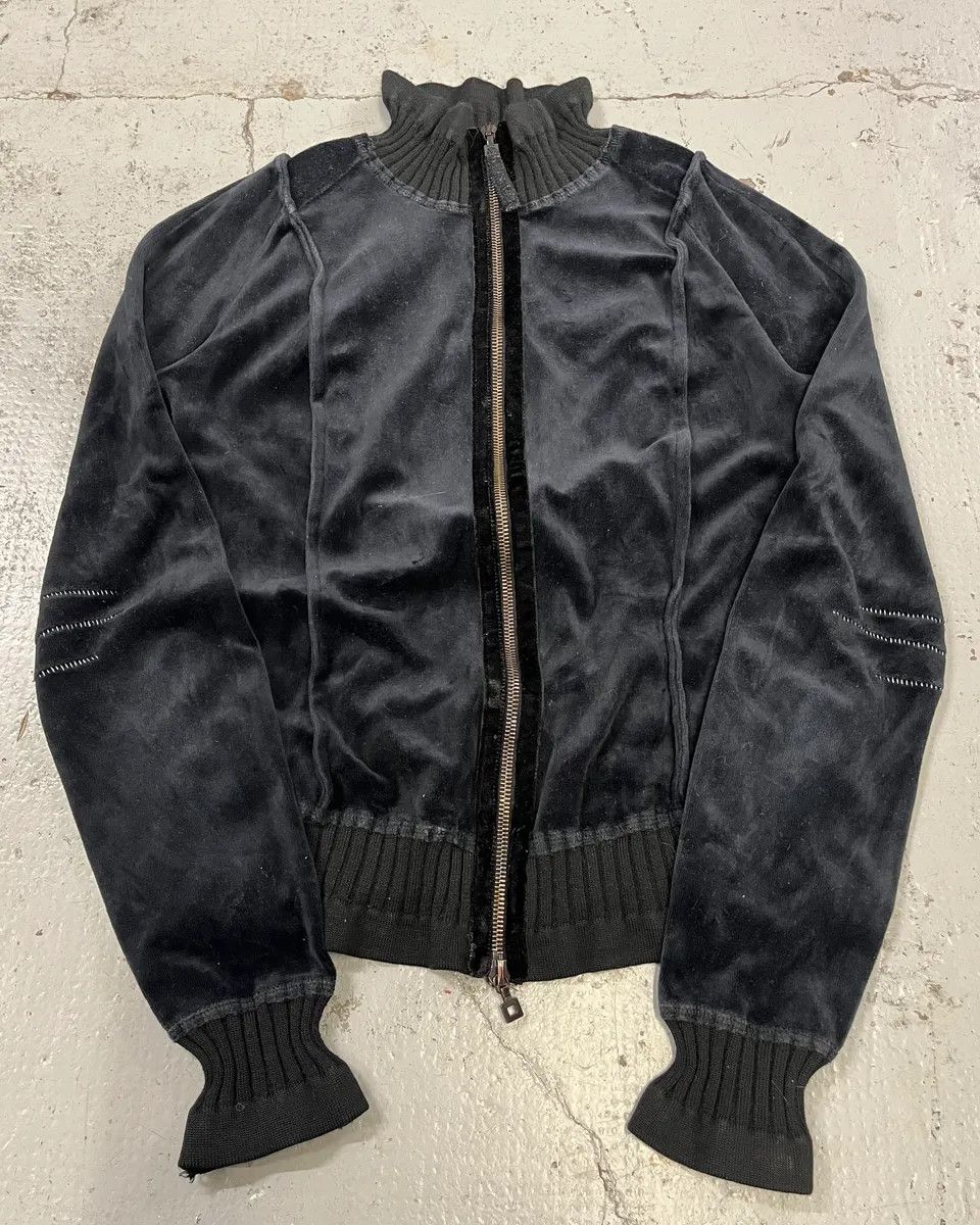 Marithe + Francois Girbaud 2000s Marithé + François Girbaud Navy Velvet Zip Up Sweater Size S / US 4 / IT 40 - 4 Thumbnail