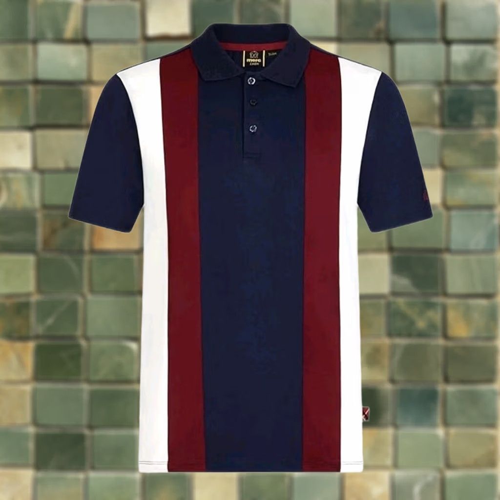 Vintage Merc London Bidwell Polo Shirt Mens XL Blue Maroon White Striped Designer Size US XL / EU 56 / 4 - 1 Thumbnail
