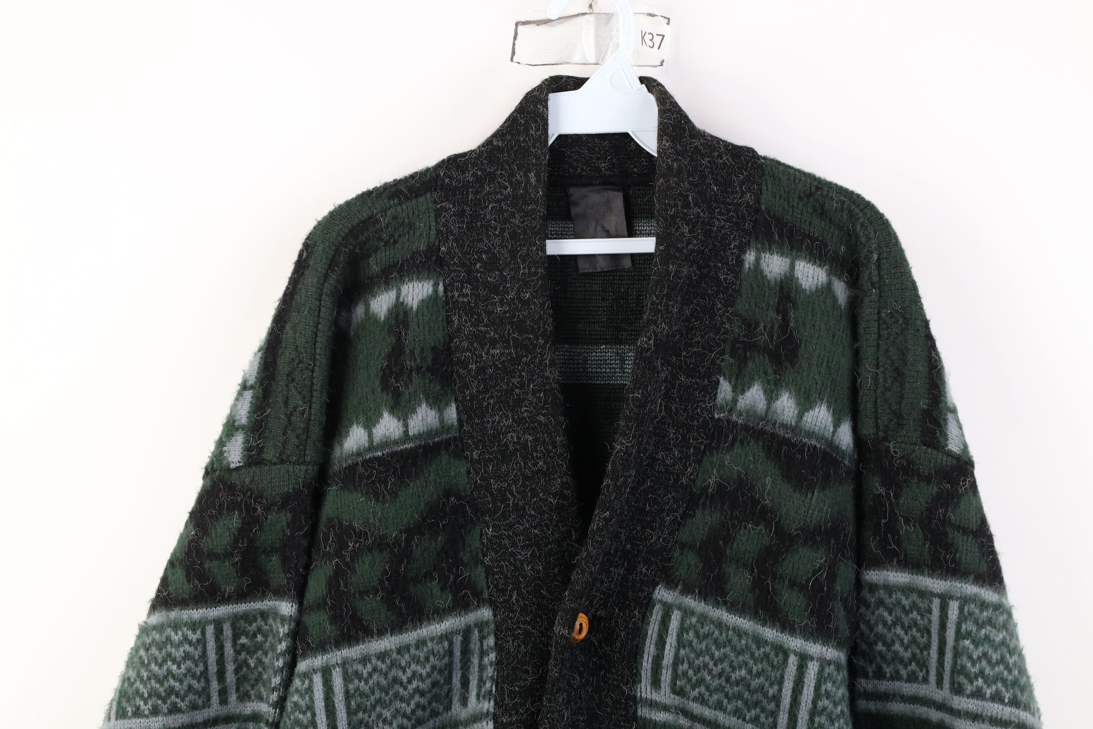 Vintage Vintage 90s Streetwear Wool Knit Shawl Cardigan Sweater USA Size US L / EU 52-54 / 3 - 2 Thumbnail