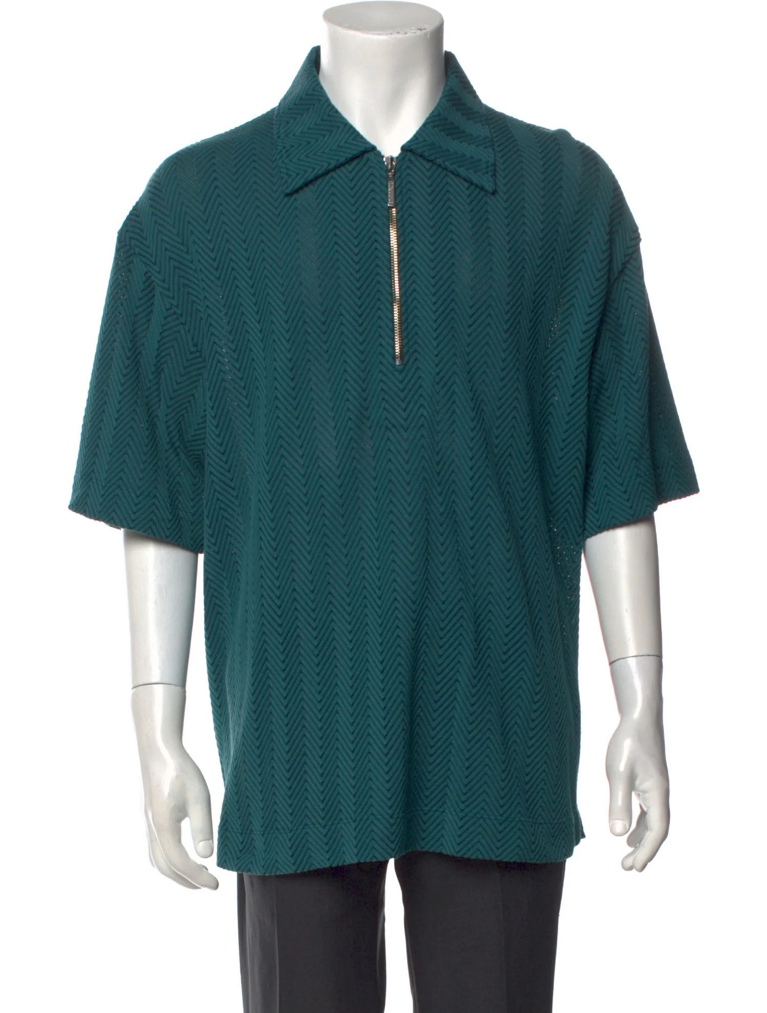 Missoni Green Missoni crochet-knit cotton-blend half-zip polo shirt Size US M / EU 48-50 / 2 - 1 Thumbnail