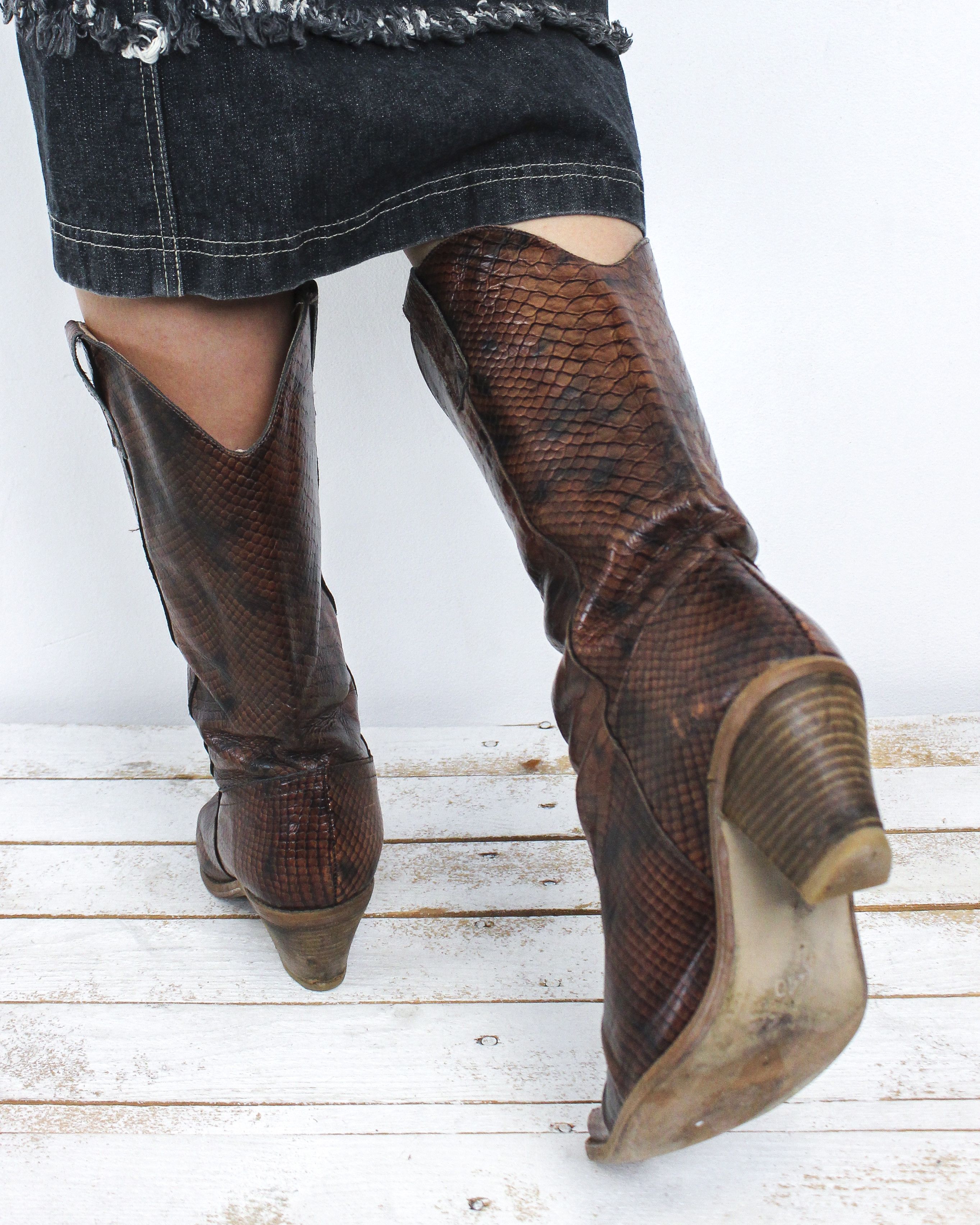Cowboy Equipment × Vintage Western Pullons Eu 40 Shoes Snake print US W 9 Boots Cowgirl Size US 9.5 / IT 39.5 - 7 Thumbnail