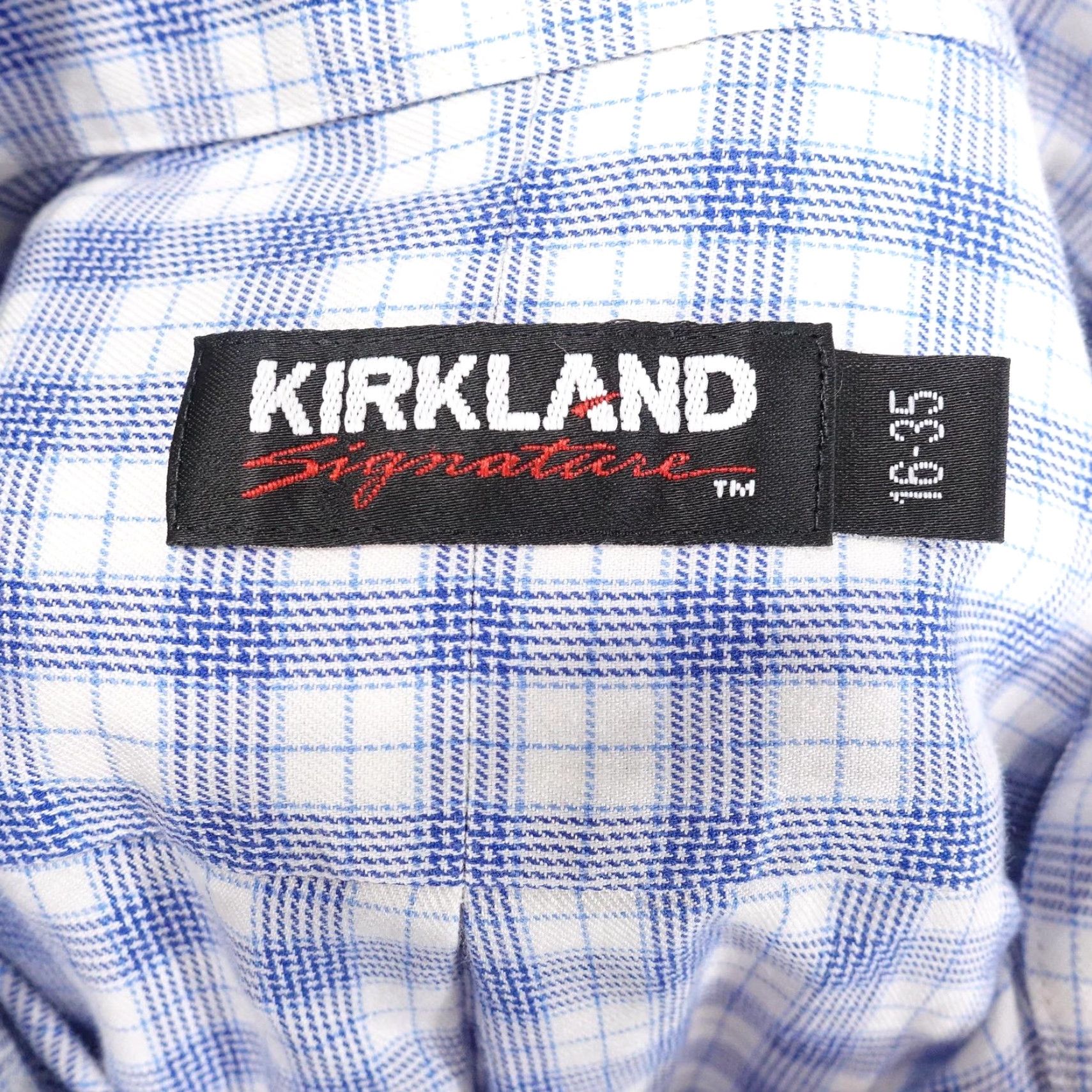 Vintage KIRKLAND Signature Dress Shirt Mens Large 16 35 Blue White Plaid Non-Iron Work Office Classic Size 42R - 6 Thumbnail