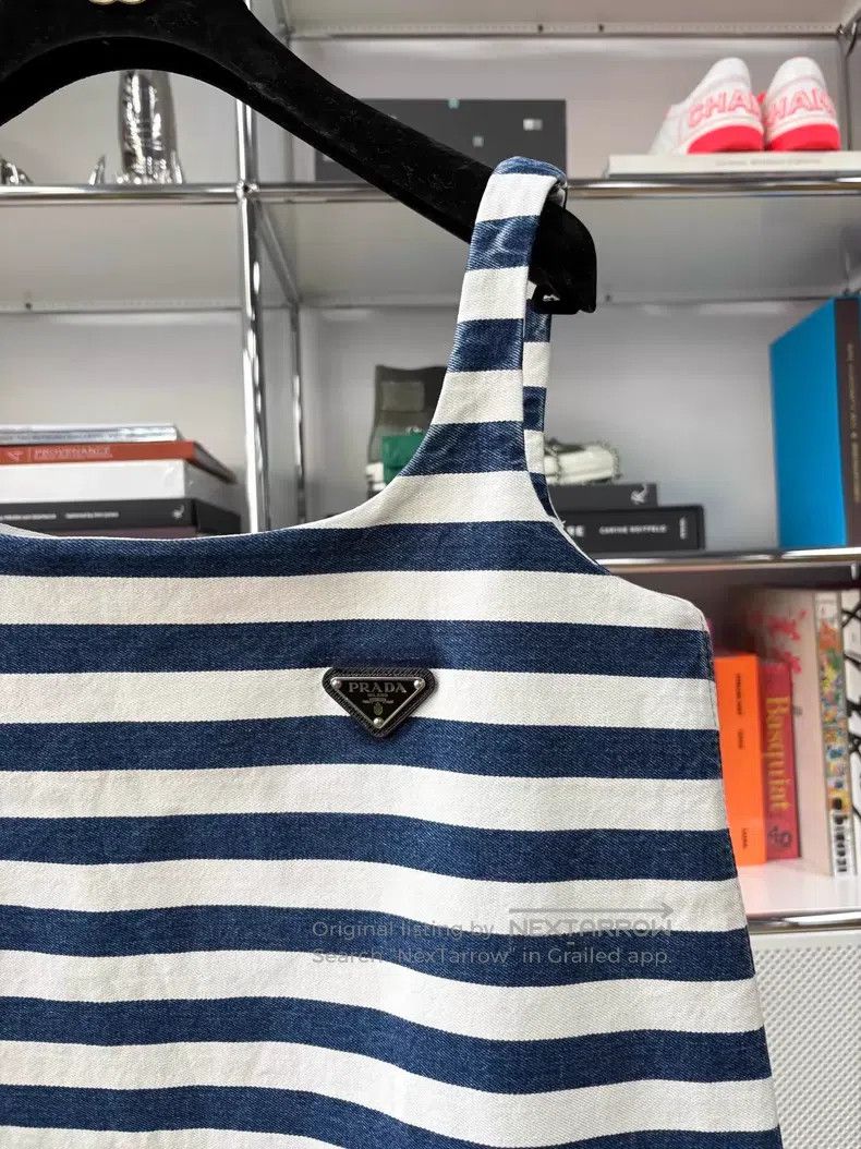 Prada Prada Blue and white striped triangle logo suspender dress Size XS / US 0-2 / IT 36-38 - 2 Thumbnail