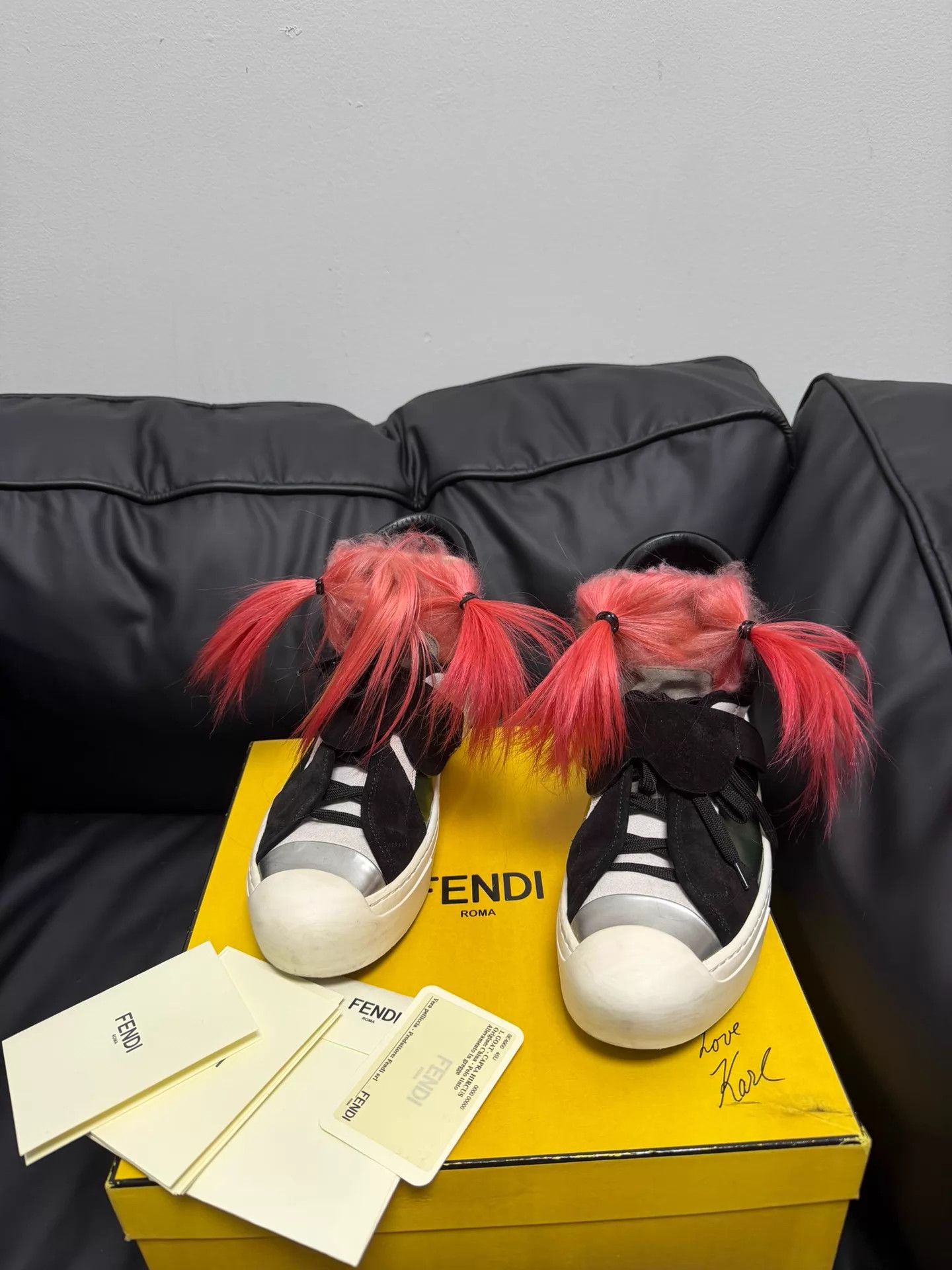 Fendi Fendi Karl Lagerfeld Pink Fur Sneakers Men 41 Unique Size US 8 / EU 41 - 1 Thumbnail