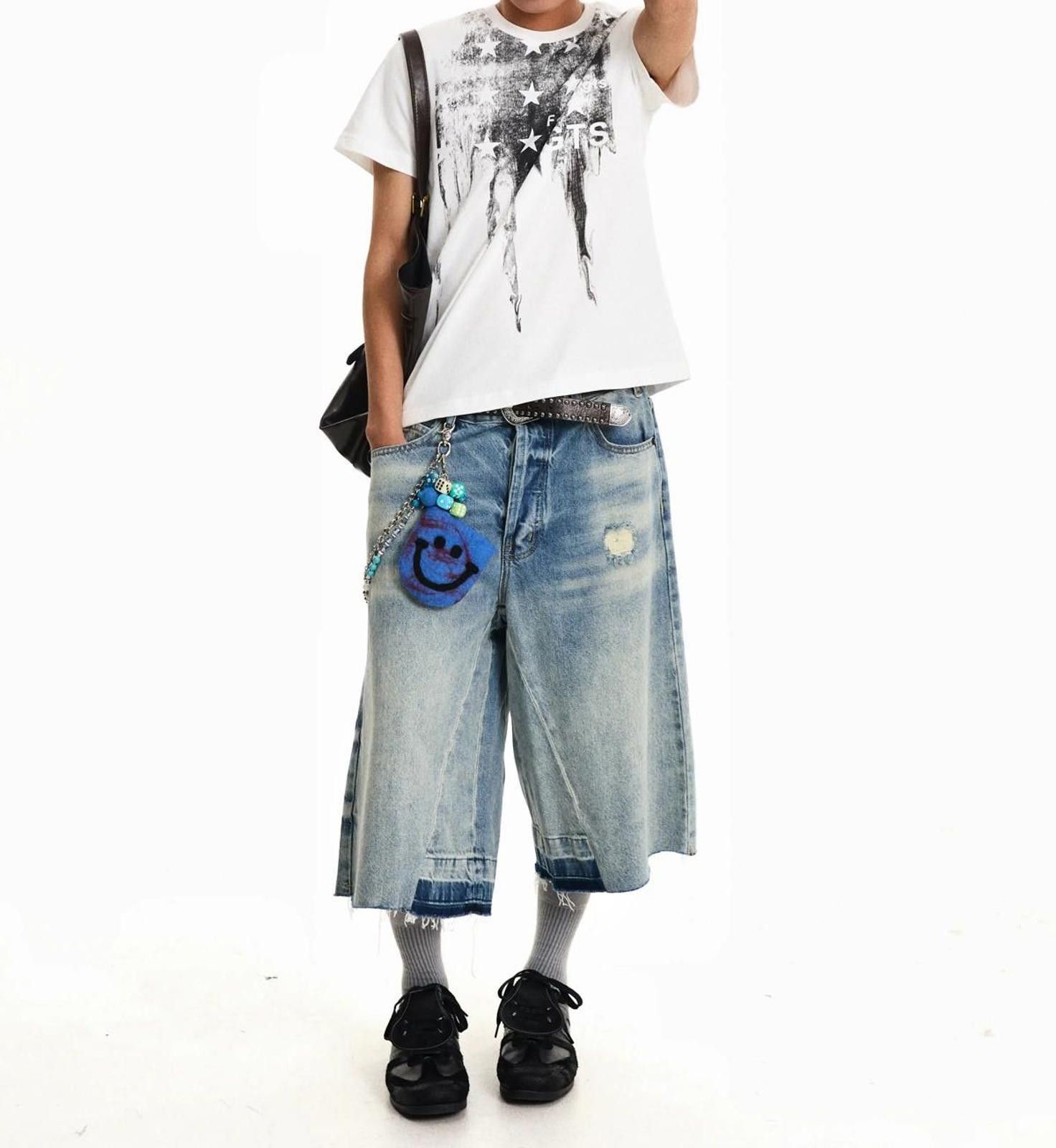 Other Washed Denim Camo-Splice Baggy Jorts - Frayed Size US 28 / EU 44 - 5 Thumbnail
