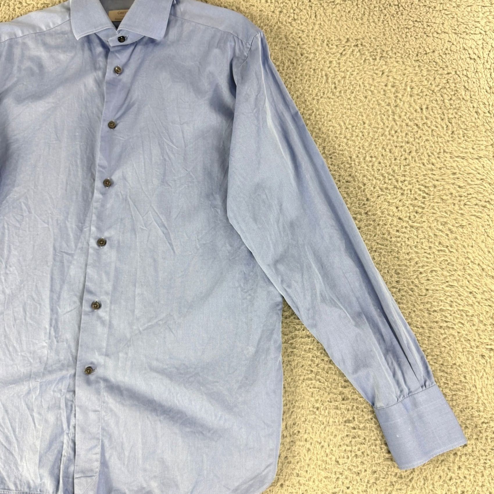 Ermenegildo Zegna Gritti Shirt Mens 16.5 Blue Twill Cotton Dress Ermenegildo Zegna Dress Shirt Mens 16.5 Blue Twill Cotton Size 46R - 4 Thumbnail