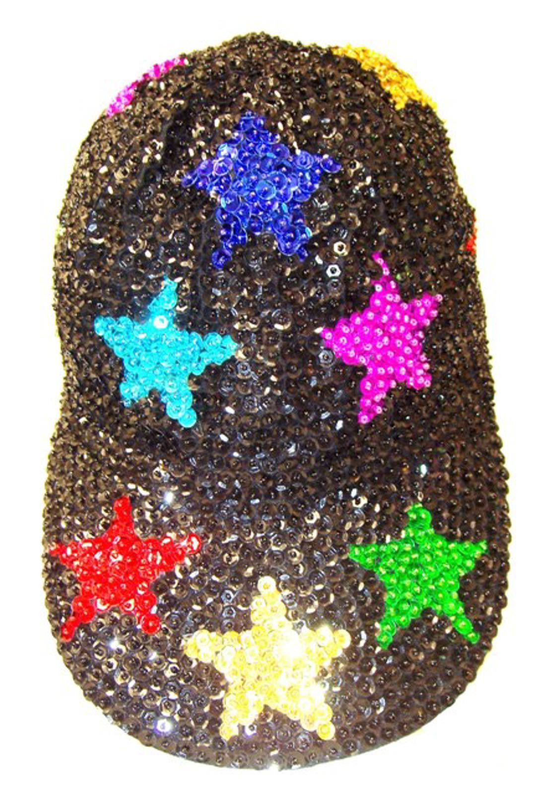 Designer Sequin Baseball Cap BLACK with COLOR STARS Size ONE SIZE - 1 Preview