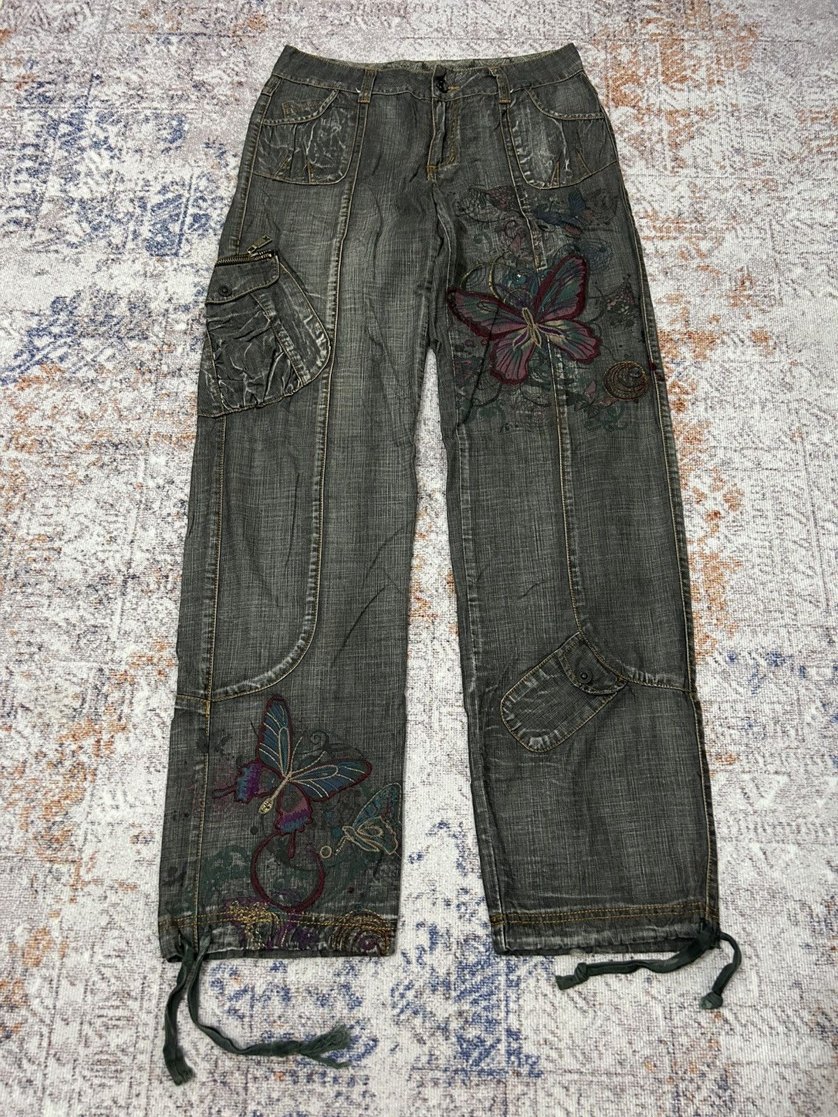 Hysteric Glamour × Japanese Brand Cargo MultiPocket Emboidered Butterfly Pants Size US 29 - 3 Thumbnail