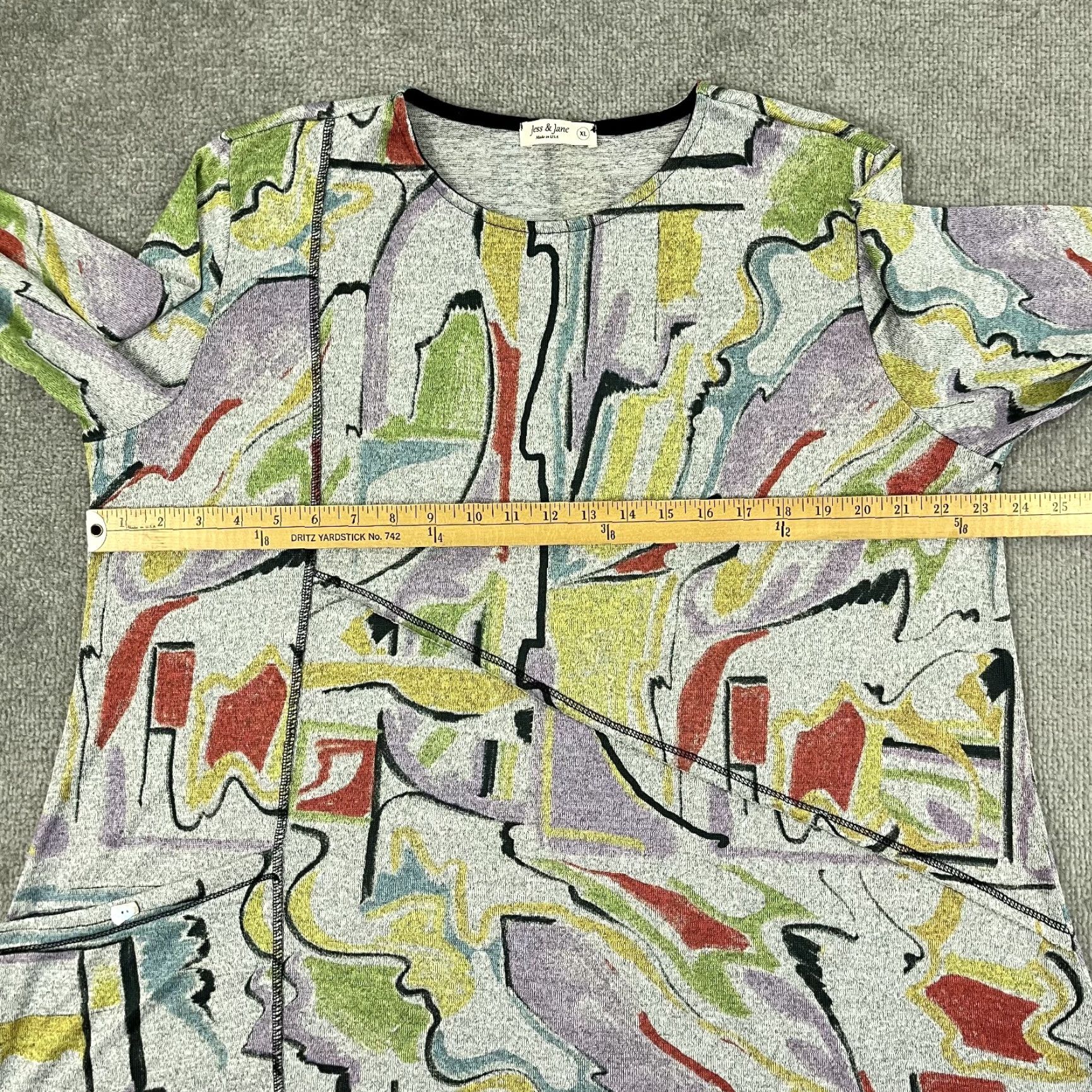 Vintage Jess & Jane Tunic Womens XL Knit French Brushed Abstract Art Top to Wear Size XL / US 12-14 / IT 48-50 - 5 Thumbnail