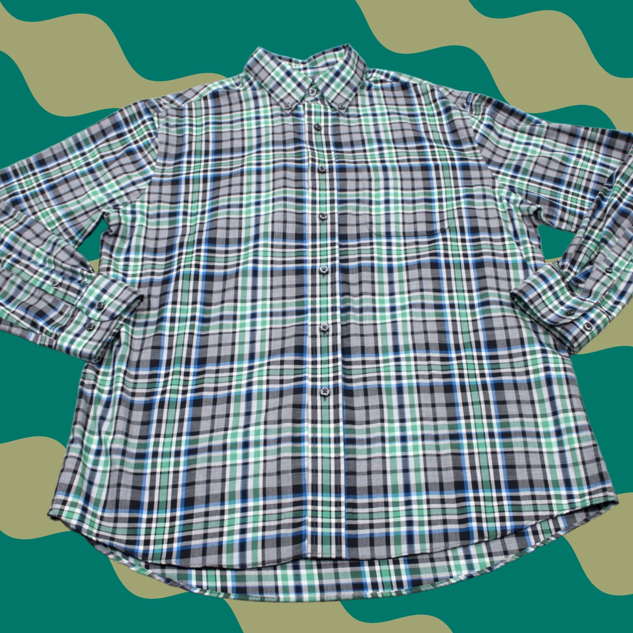 Jos. A. Bank Jos. A. Bank Shirt Mens Large Green/Black Plaid Tailored Fit 100% Cotton L/S Size US L / EU 52-54 / 3 - 1 Thumbnail