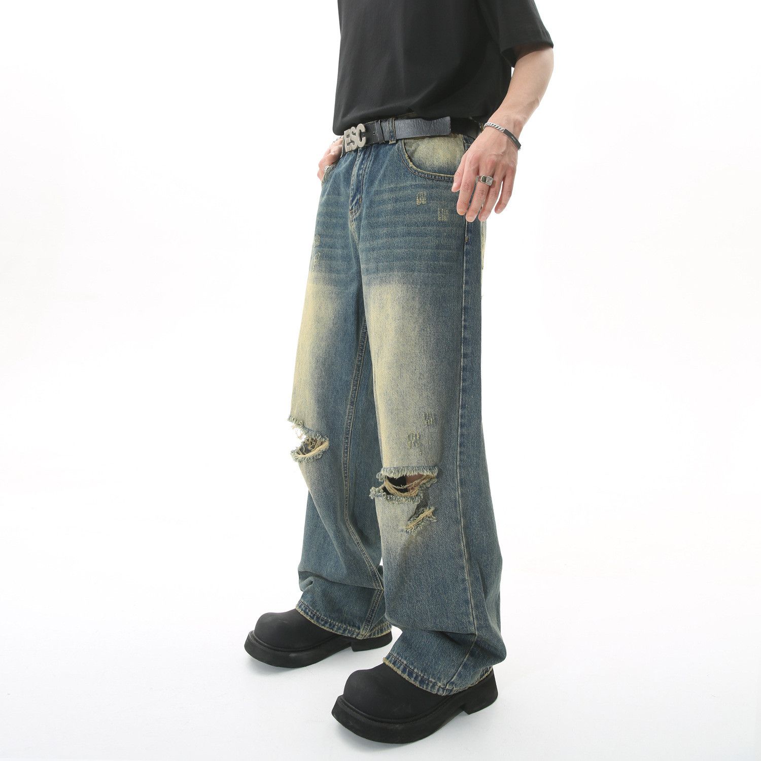 Vintage Men's American retro street loose ripped jeans Size US 32 / EU 48 - 2 Thumbnail