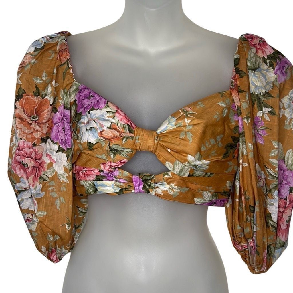 Zimmermann NWT ZIMMERMANN Cropped floral-print cotton-voile top puff sleeves (300) Size S / US 4 / IT 40 - 3 Thumbnail