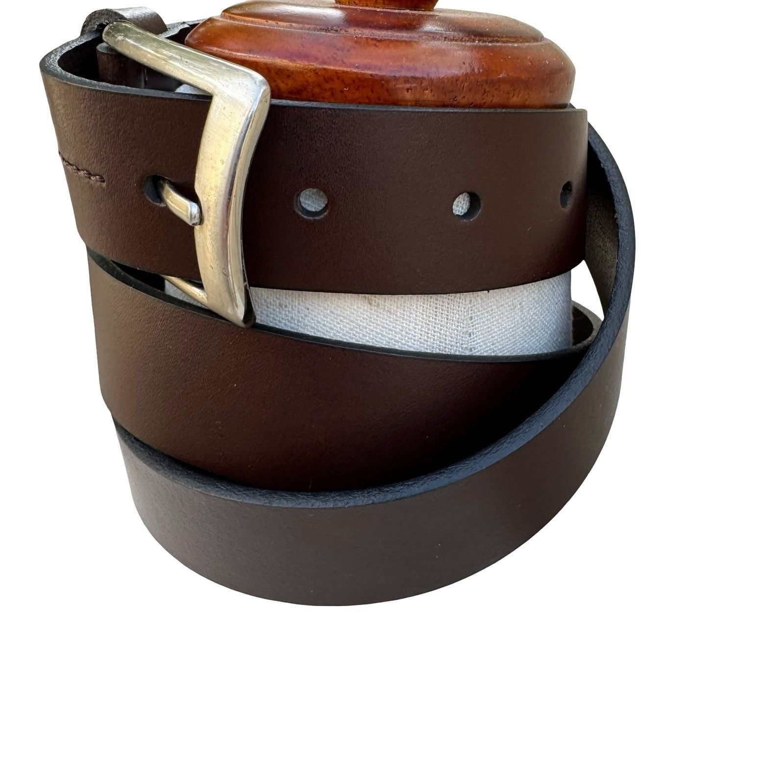 Vintage Mens Large Brown Genuine Leather Belt Silver Buckle Made in Size ONE SIZE - 8 Thumbnail