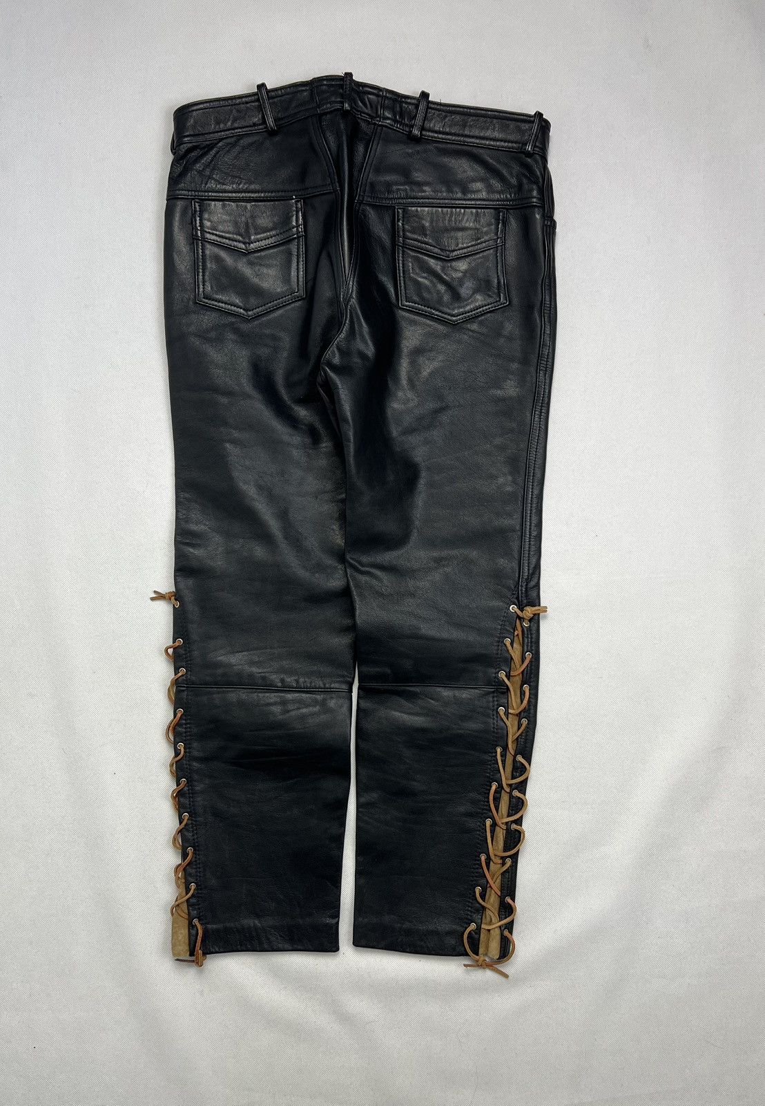 Vintage Heavy Leather Pants Vintage 90’s Black Real Leather Size US 34 / EU 50 - 2 Thumbnail