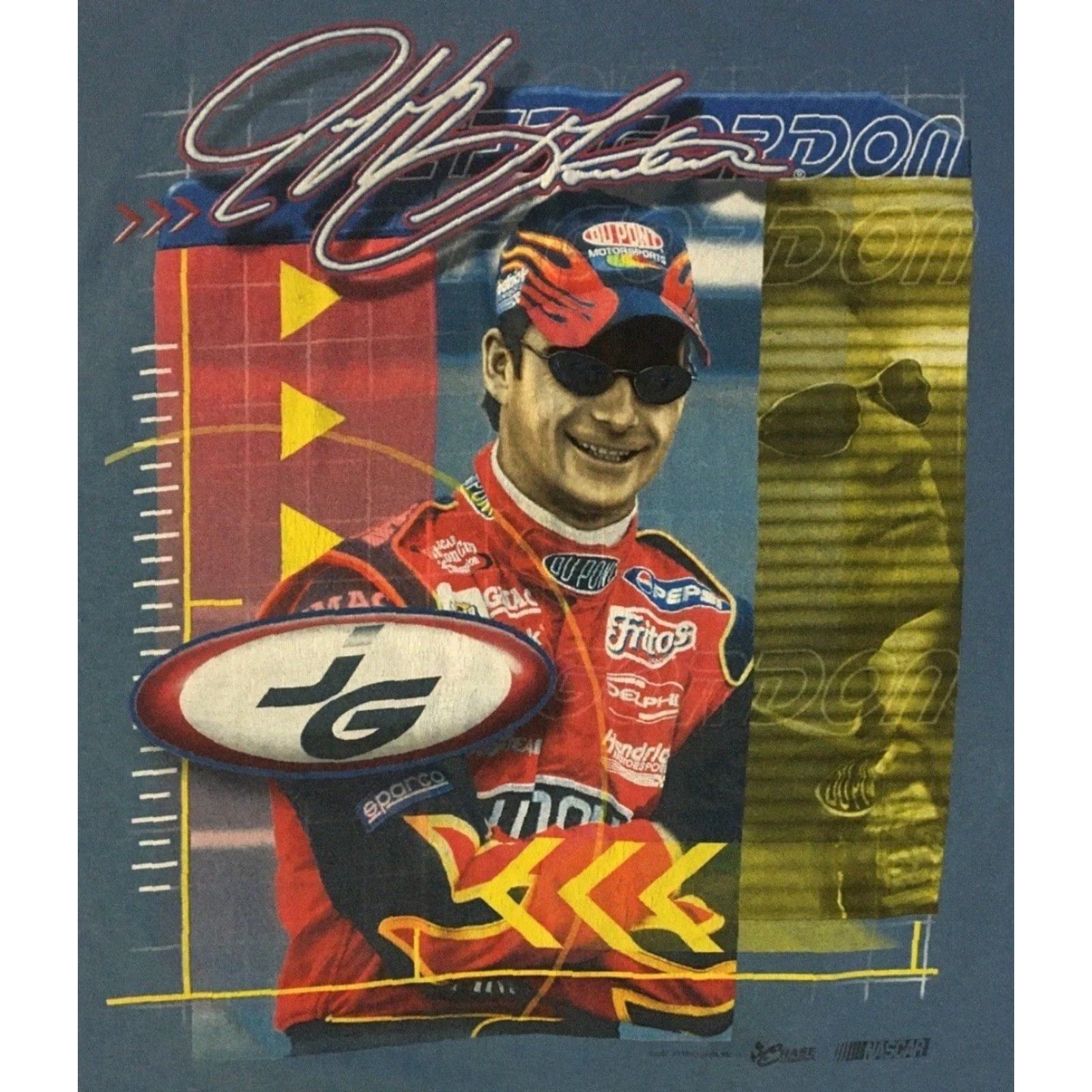 NASCAR VINTAGE NASCAR Jeff Gordon Faded All Over Print Shirt XL Blue Men Short Sleeve T-Shirt 90s Biker Grunge Racing Car USA Retro 80s 90s Indie Racing Size US XL / EU 56 / 4 - 4 Thumbnail