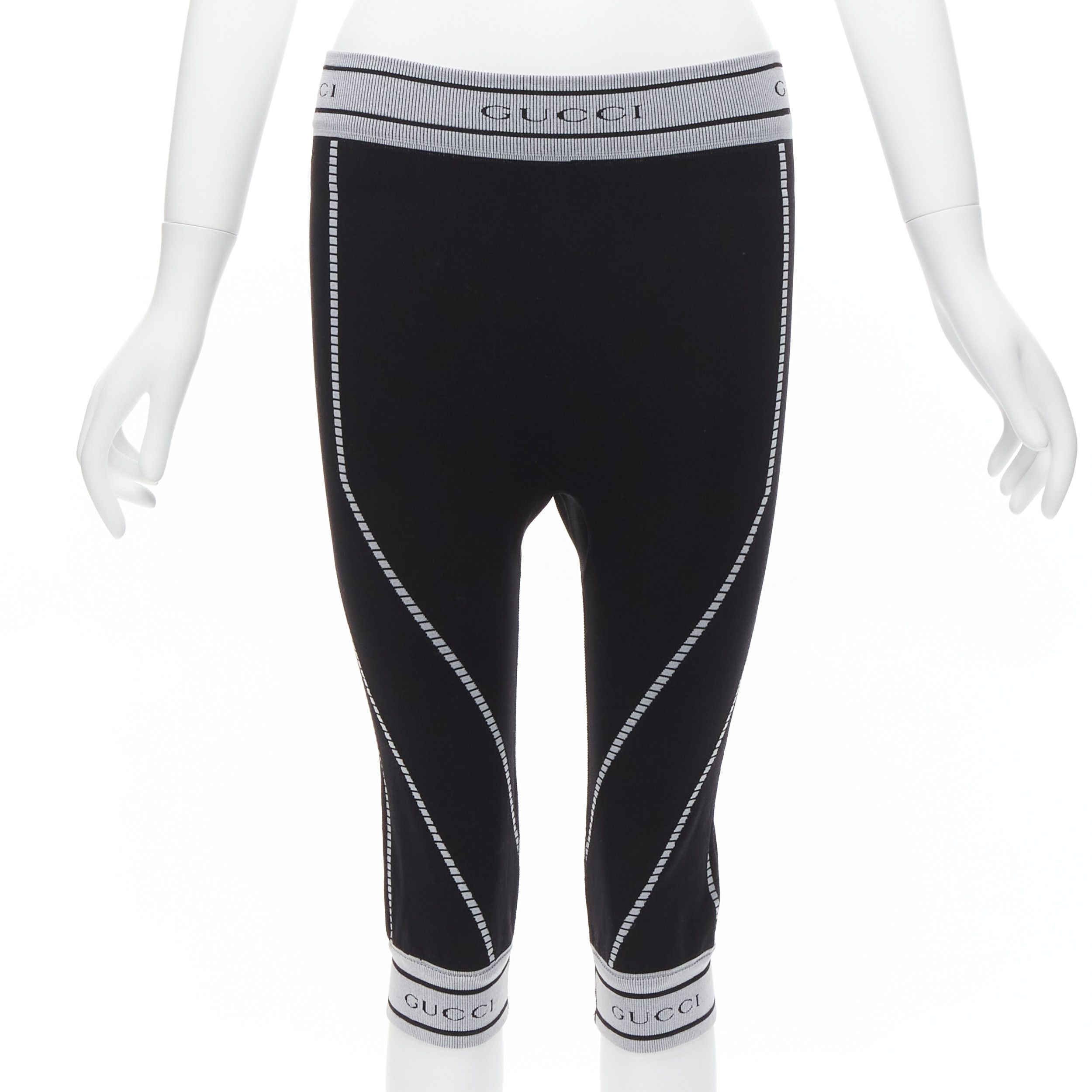 Gucci rare GUCCI Vintage Tom Ford grey GG logo ribbed trim contour seam biker leggings pants S Size 26" / US 2 / IT 38 - 1 Thumbnail