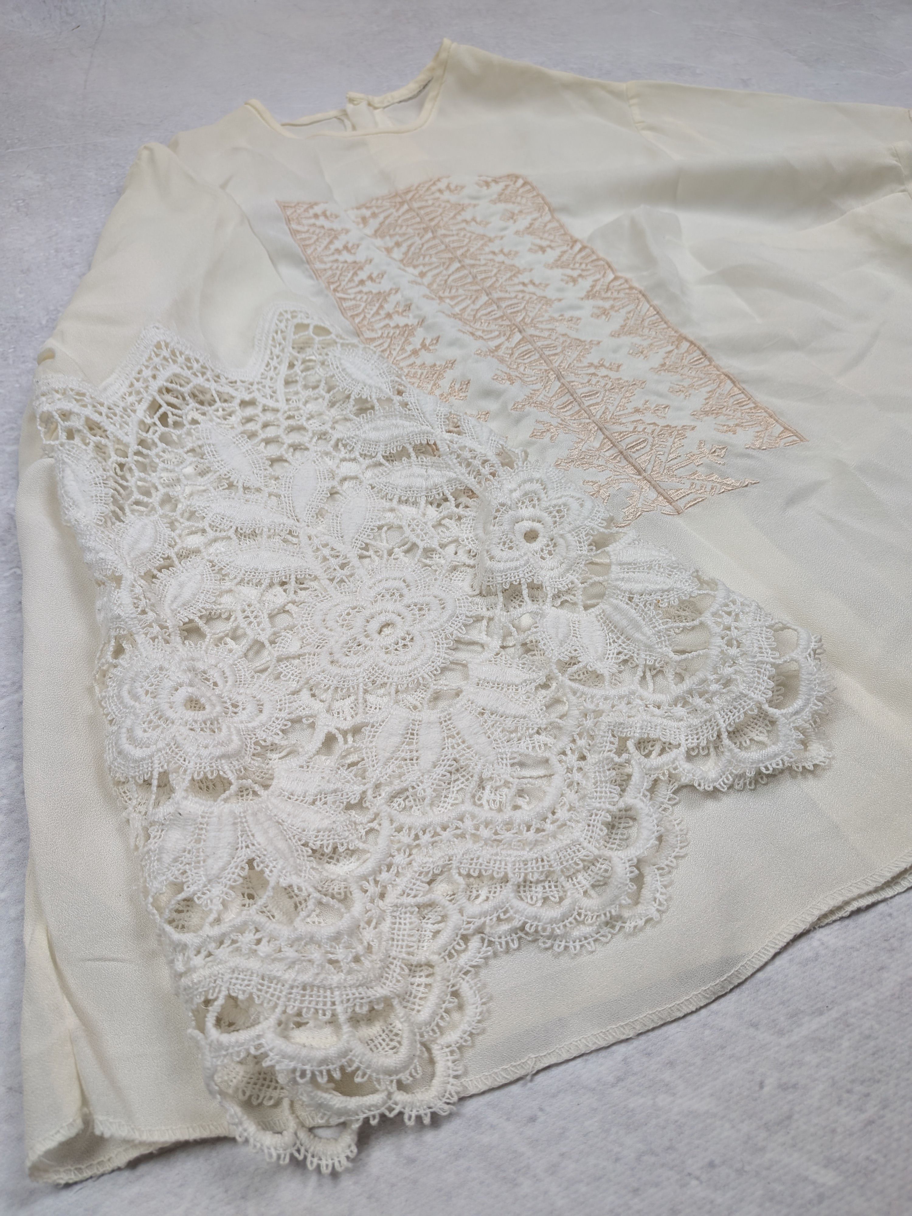 Other Handmade Vintage Silk & Guipure Lace Blouse Boho Size L XL Size L / US 10 / IT 46 - 7 Thumbnail