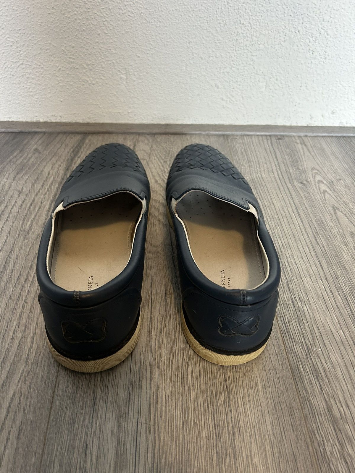 Bottega Veneta Blue Leather Slip-On Shoes with Intrecciato Detail - 41.5 Size US 8.5 / EU 41-42 - 5 Thumbnail