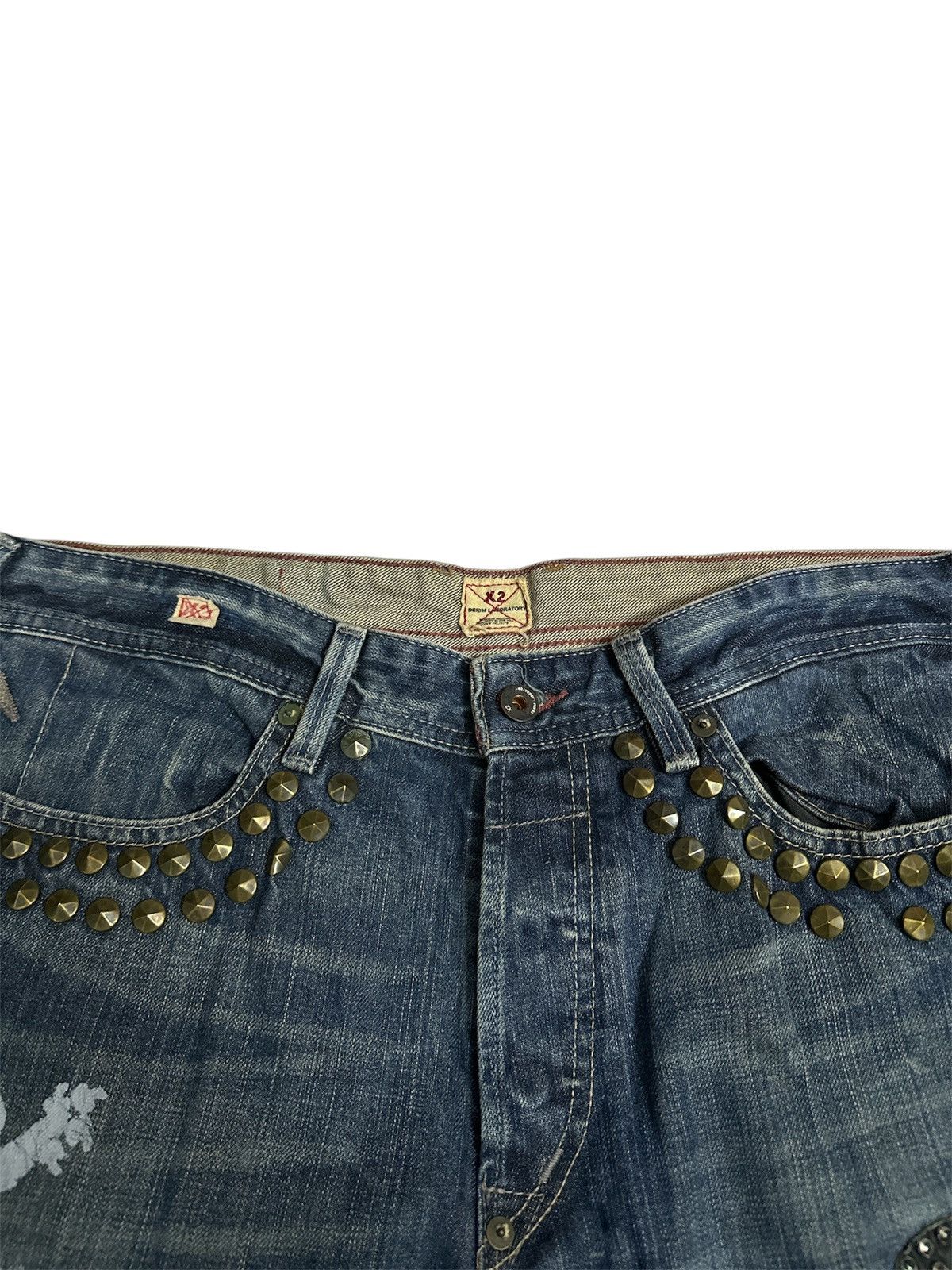 Rick Owens Distressed 2000s X2 Denim Studded Baggy Jeans Y2K Goa Lgb Size US 37 - 3 Thumbnail