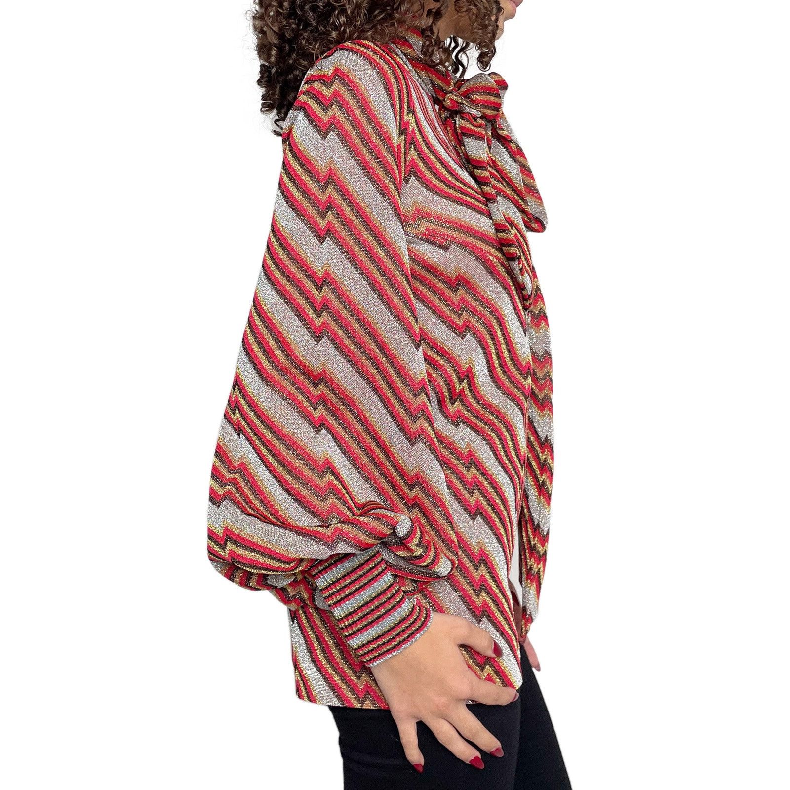 Gucci Red/Silver/Gold Lurex Long Sleeve Top Size S / US 4 / IT 40 - 5 Thumbnail