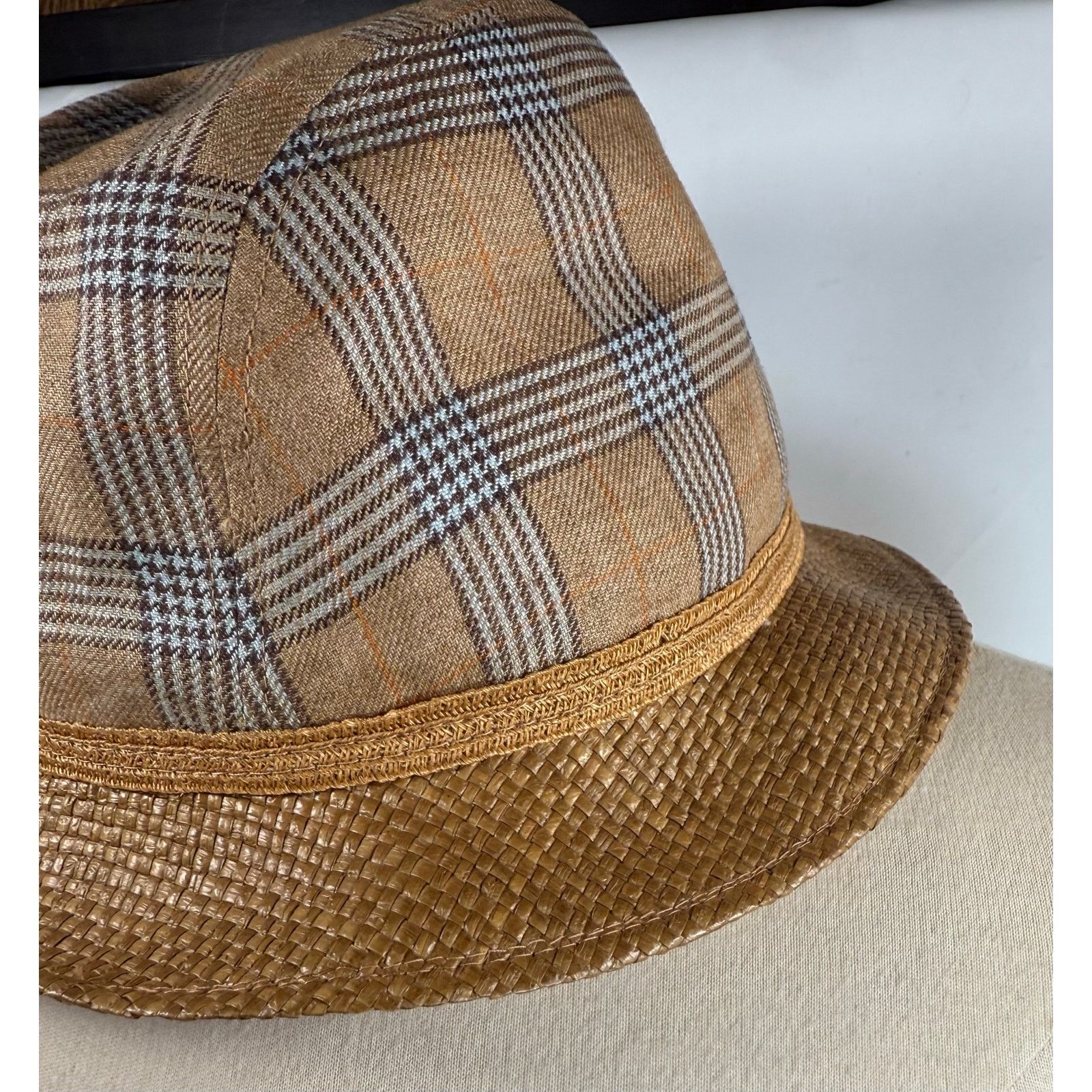 Borsalino Vintage Borsalino Plaid Tweed Fedora Hat w/Straw Brim S/M Size ONE SIZE - 5 Thumbnail