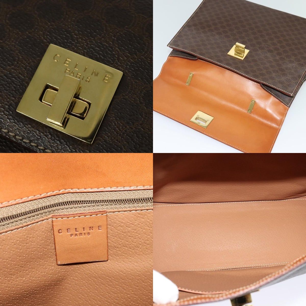 Celine CELINE Macadam Canvas Hand Bag Pvc Leather Brown Gold Size ONE SIZE - 11 Thumbnail