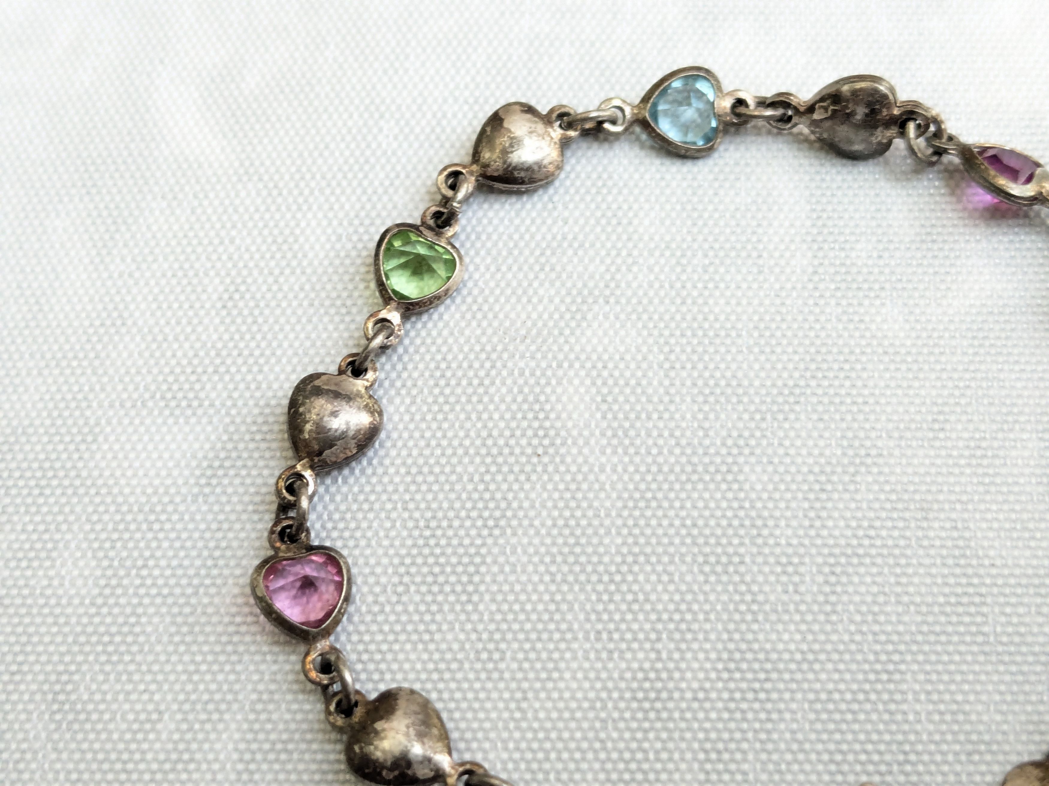 Jewelry Vintage Sterling Silver Tennis Bracelet Hearts 7" Y2K Size ONE SIZE - 6 Thumbnail