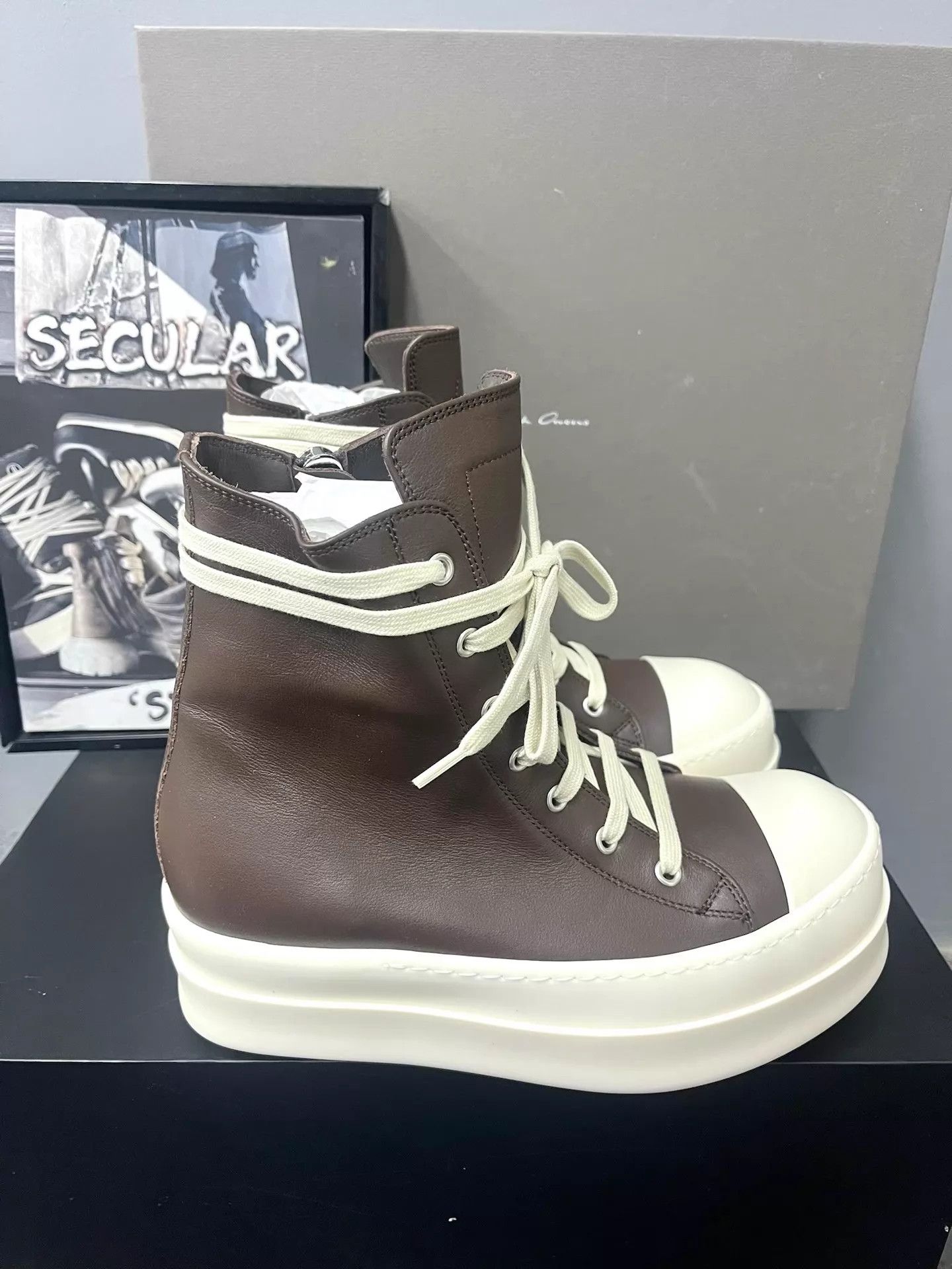 Rick Owens Rick Owens 26SS Cocoa Leather High-Top Sneakers K34 Size US 6 / IT 36 - 4 Thumbnail