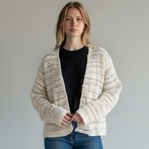 Other Vintage Tiara International Crochet Knit Cardigan Size L / US 10 / IT 46 - 1 Thumbnail