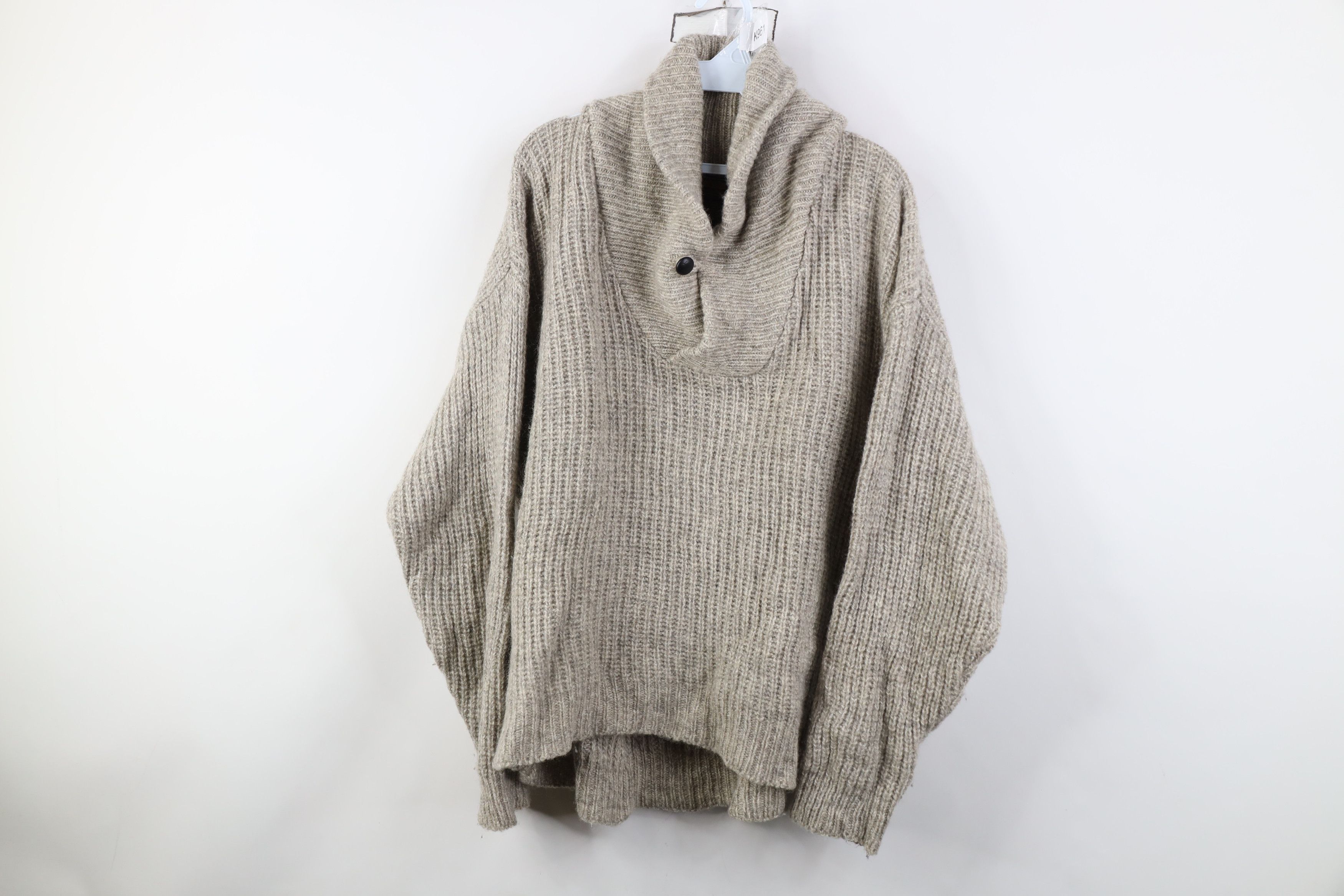 Eddie Bauer Vintage 90s Eddie Bauer Ribbed Knit Shawl Sweater Beige Size US L / EU 52-54 / 3 - 1 Thumbnail