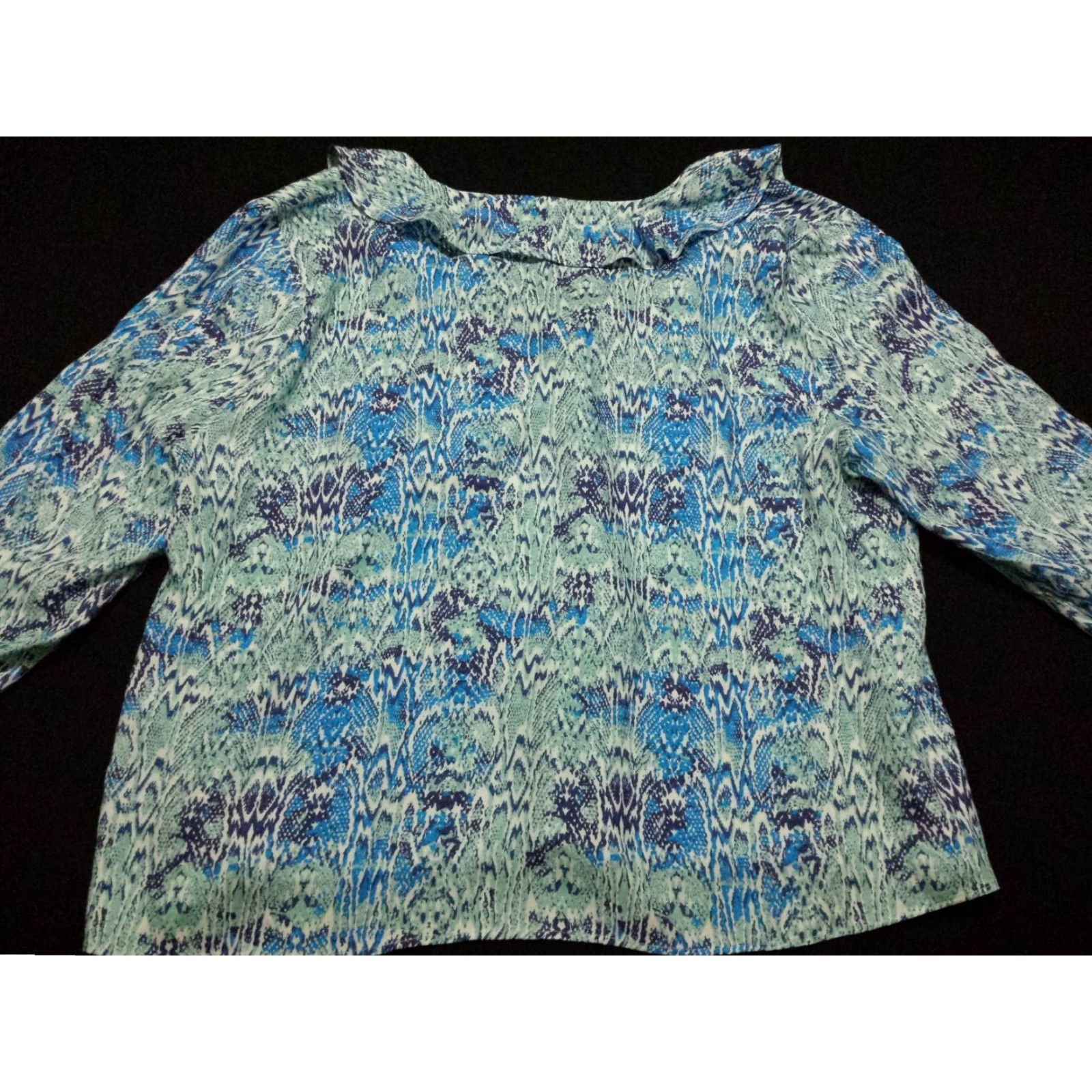 Zara Zara Blouse Womens XL Multicolor Geometric Long Sleeve V-Neck Ruffle Shirt Size XL / US 12-14 / IT 48-50 - 6 Thumbnail