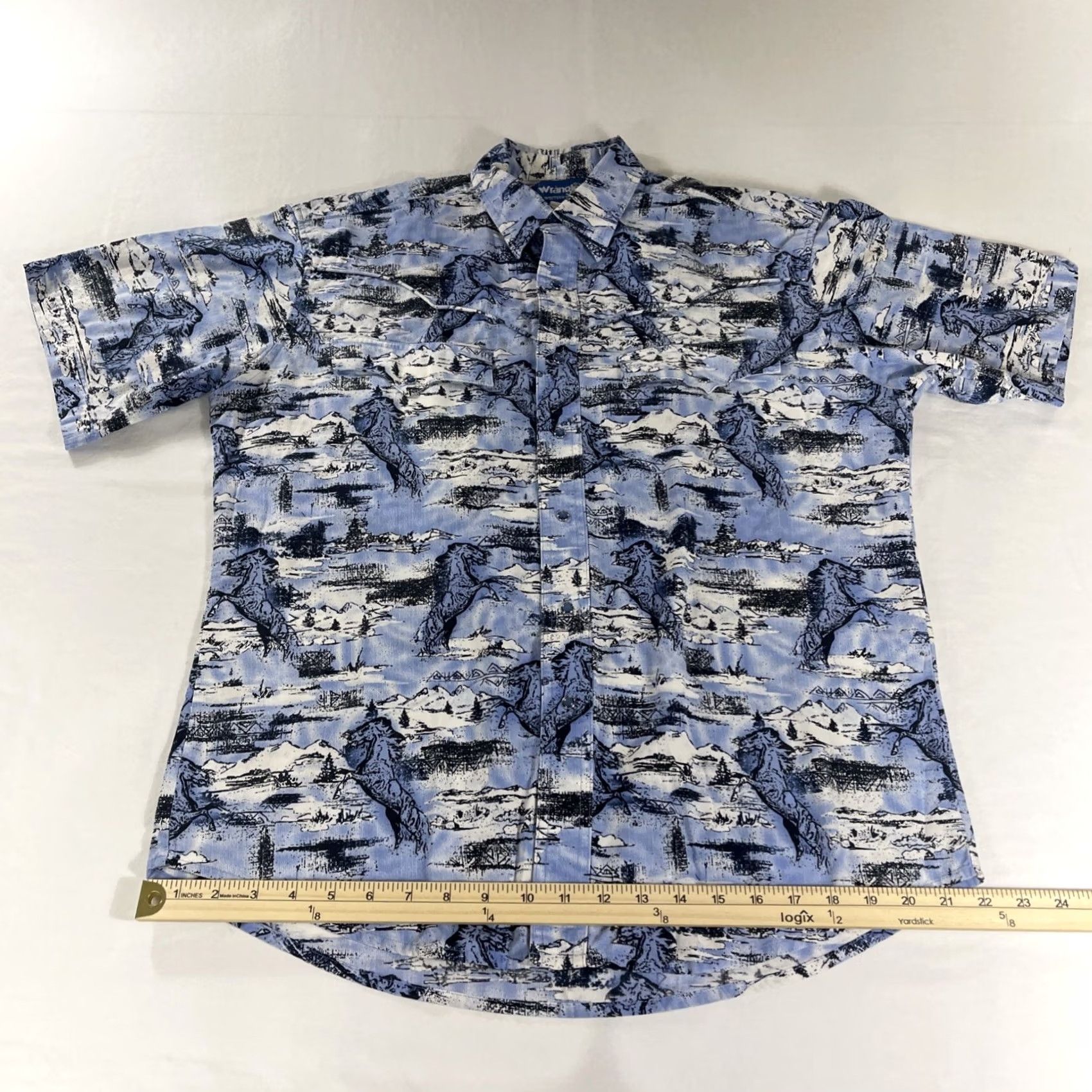 Wrangler VINTAGE Wrangler L Western Shirt Pearl Snap Button Horses AOP Short Sleeve 90s Size US L / EU 52-54 / 3 - 6 Thumbnail