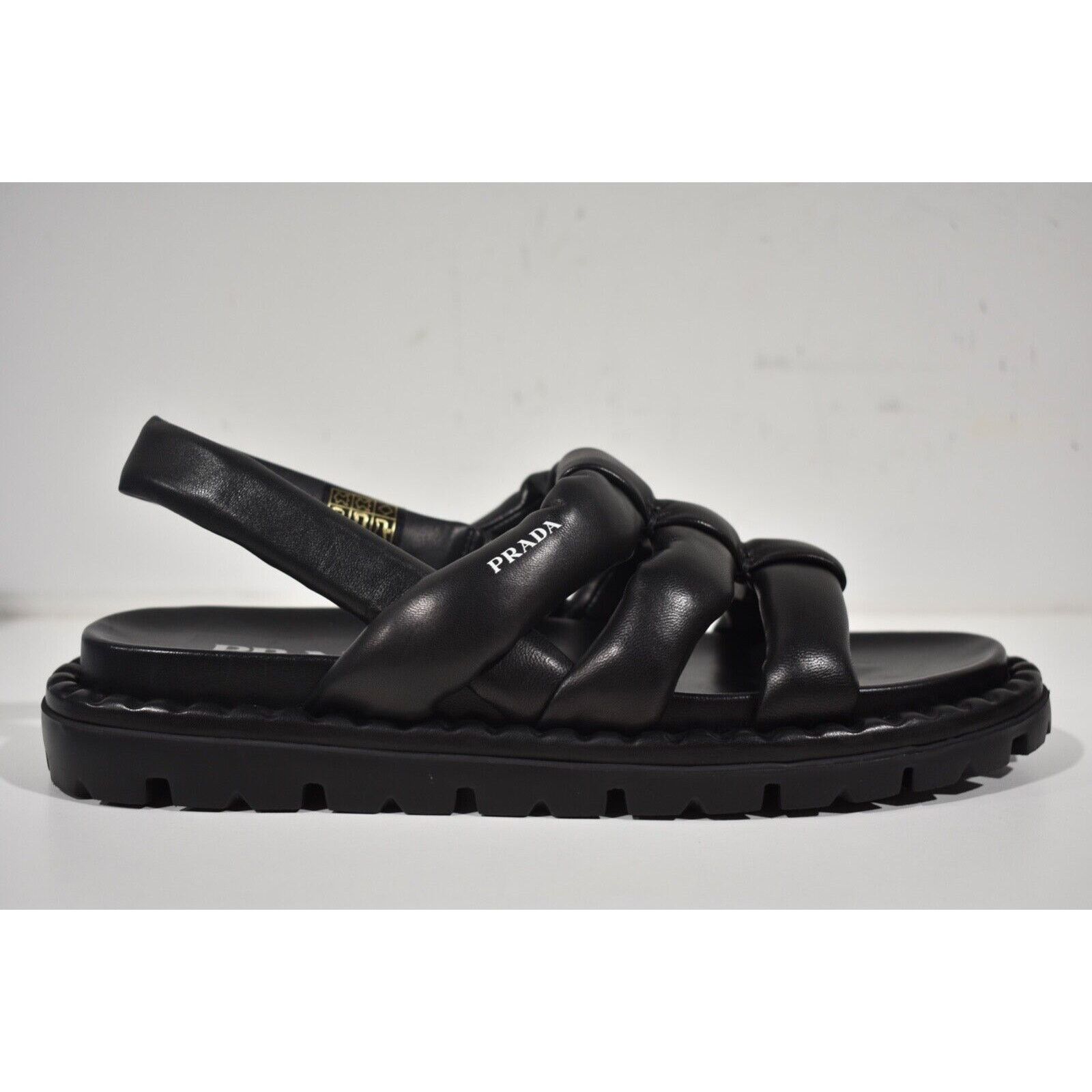 Prada Prada Blow Black Padded Leather Logo Strappy Slingback Size US 9.5 / IT 39.5 - 2 Thumbnail