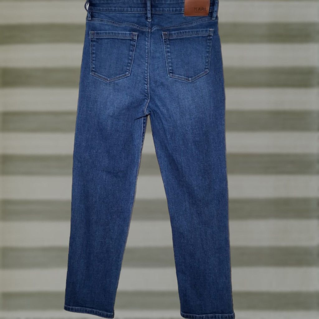 Karl Lagerfeld Karl Lagerfeld Jeans Women 29x27 Straight Leg Rhinestone Studded Stars Whiskered Denim Blue Size 29" - 1 Thumbnail
