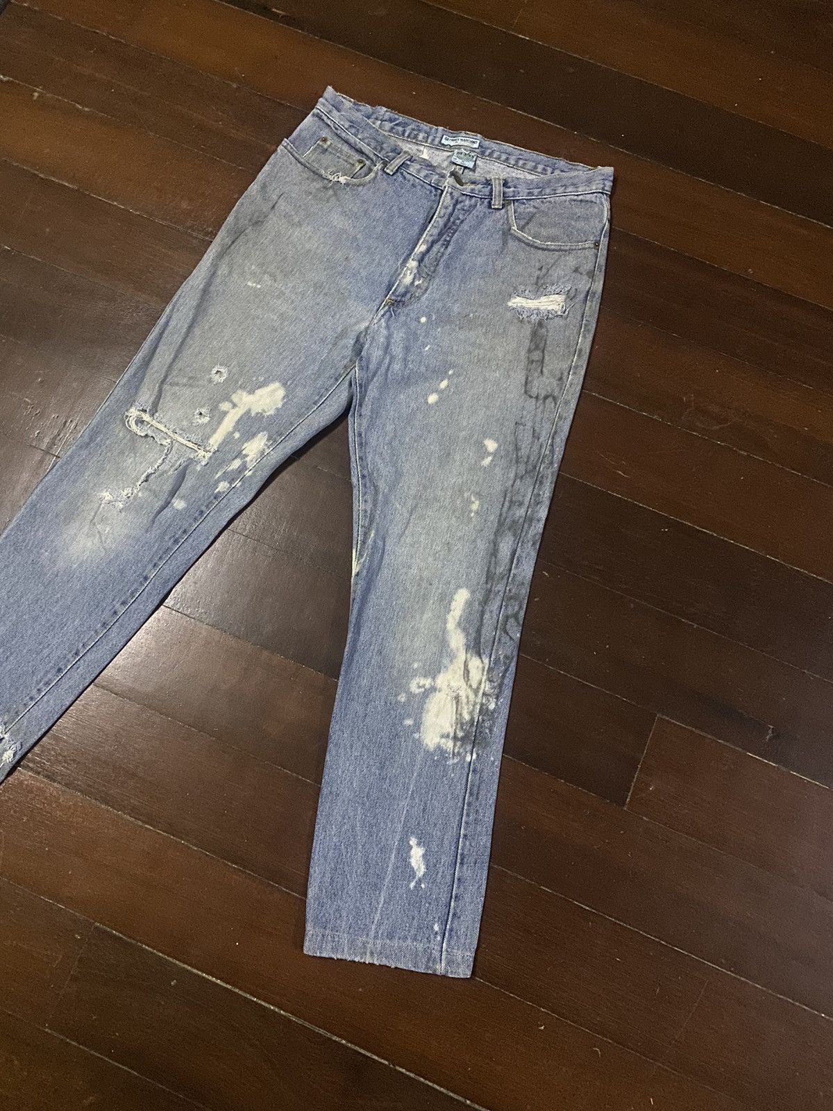 Guess × Polo Ralph Lauren × Vintage Fire 🔥 vintage 90s GUESS MADE IN USA distressed jeans S1 Size US 35 - 4 Thumbnail