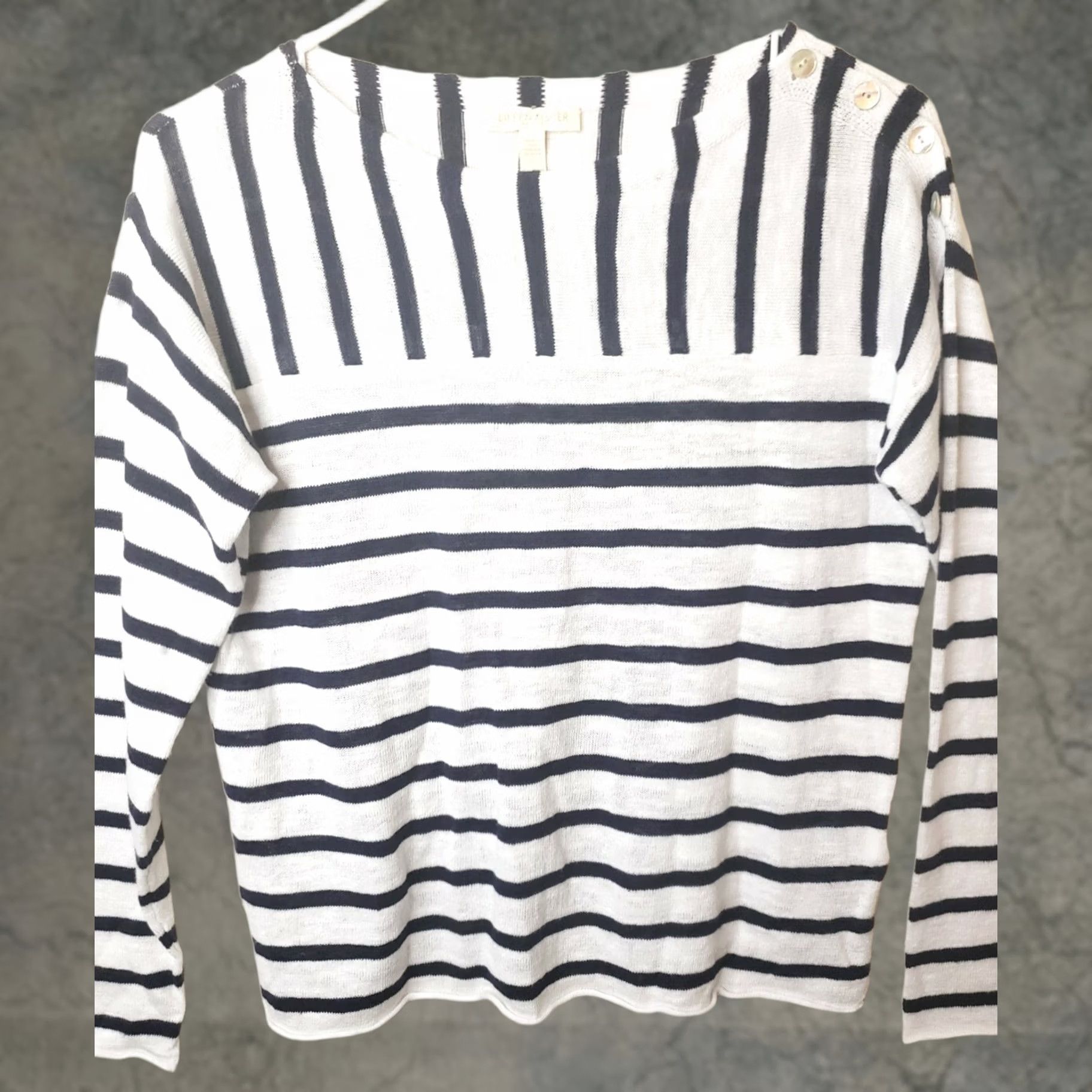 Eileen Fisher Eileen Fisher Petites Nautical Cotton Striped Pullover Sweater Button Shoulder PP Size XXS / US 00 / IT 34 - 1 Thumbnail