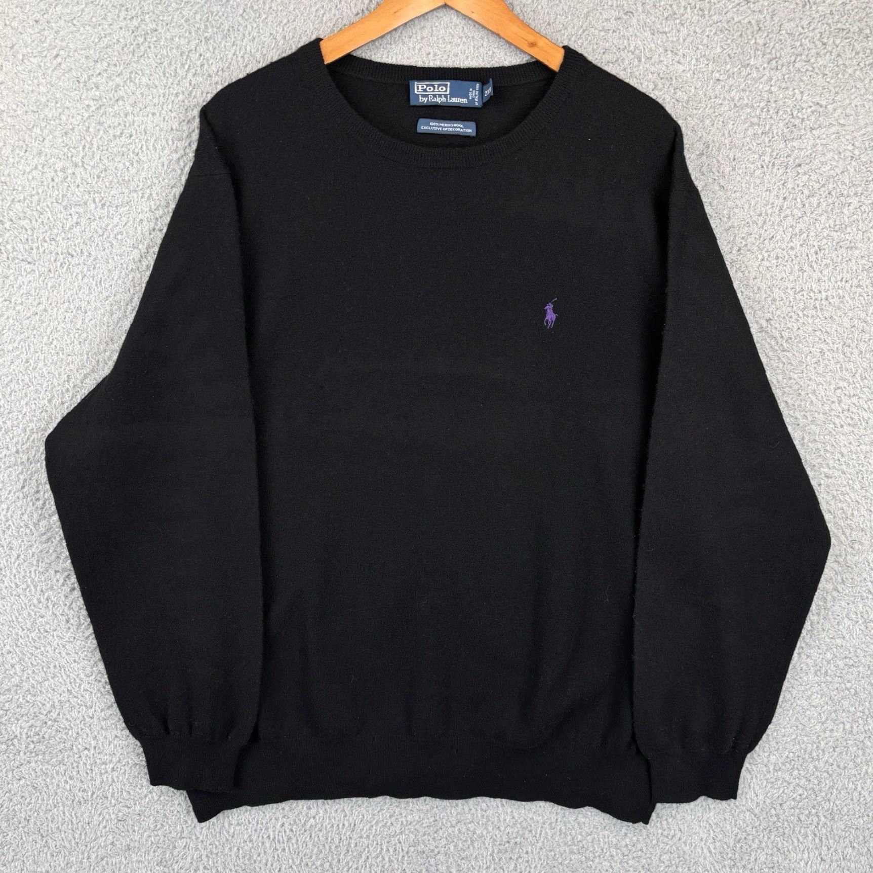 Polo Ralph Lauren Polo Ralph Lauren Sweater Mens Big 2XB Black Merino Wool Pullover Crew Neck Pony Size US XXL / EU 58 / 5 - 2 Thumbnail