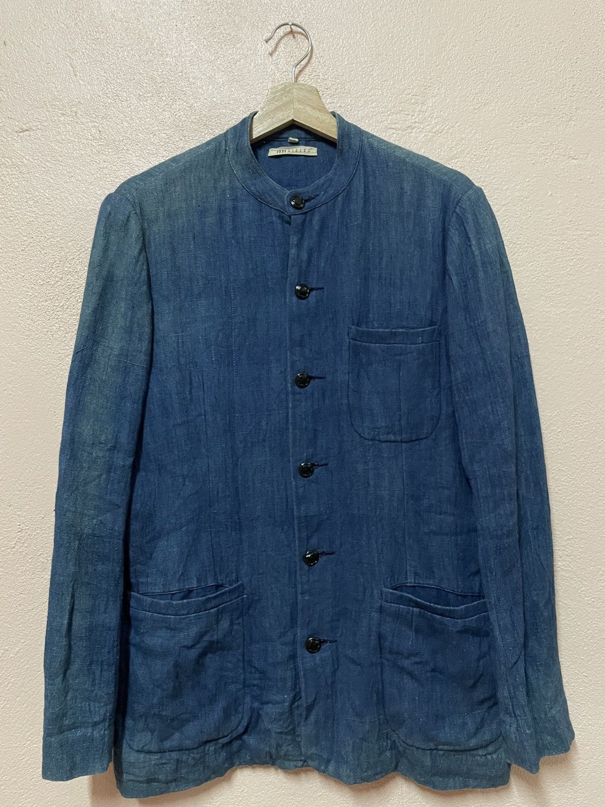 Le Grande Bleu (L.G.B.) Japanese Indigo Blue Mandarin Color Sashiko Navy Jacket WWII Size US S / EU 44-46 / 1 - 2 Thumbnail
