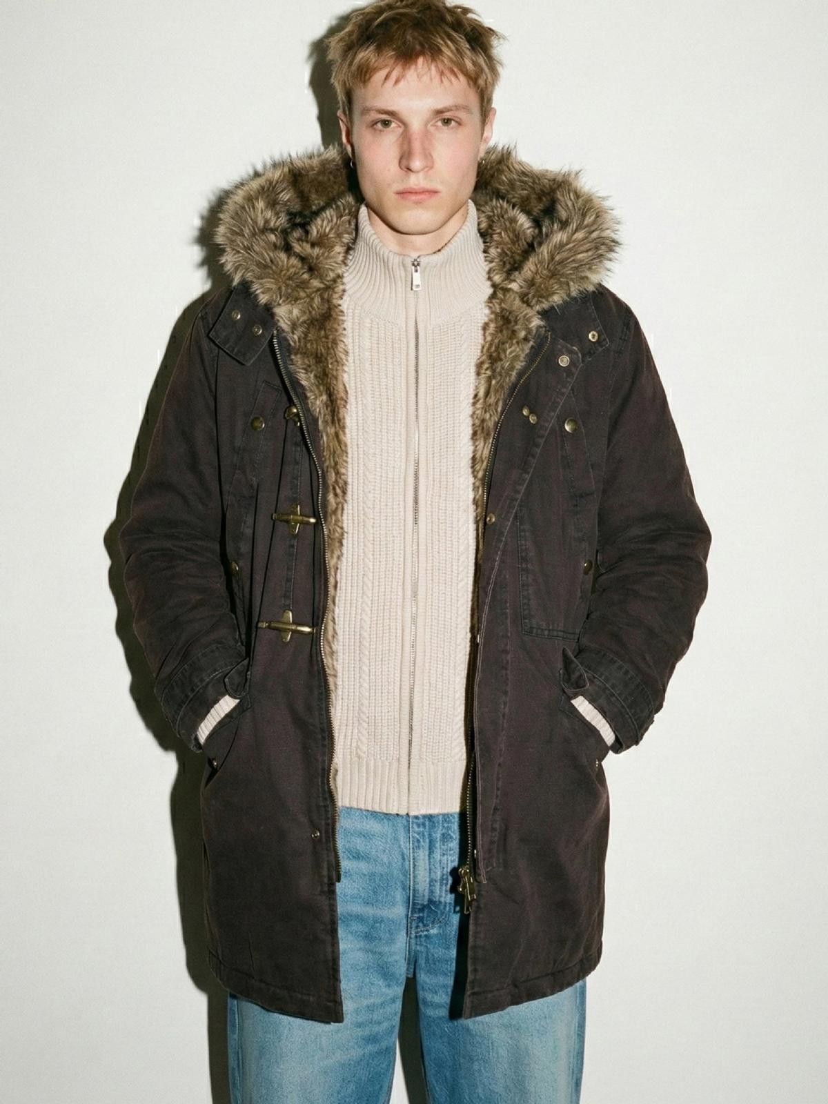 Japanese Brand Dark Gray Faux Fur Hooded Parka Coat, Toggle Closure Size US M / EU 48-50 / 2 - 5 Thumbnail
